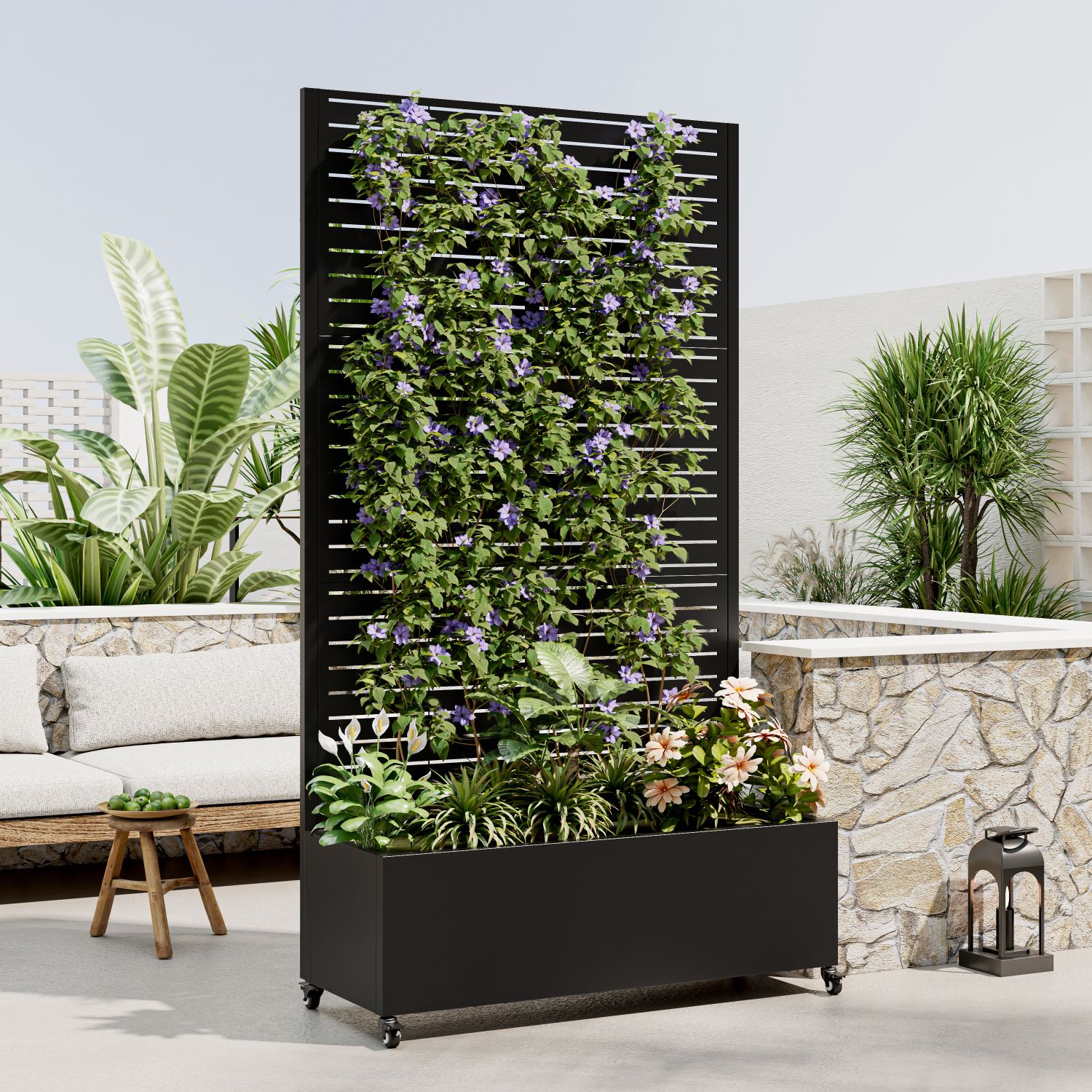 Metal Planter Box with Trellis, 73"x35"x16 Metal Raised Garden Bed with Trellis, Metal Planter Box with Drainage Holes & Lockable Wheels & Privacy Screen for Climbing Plants, Vegetables, Vines - Image 3