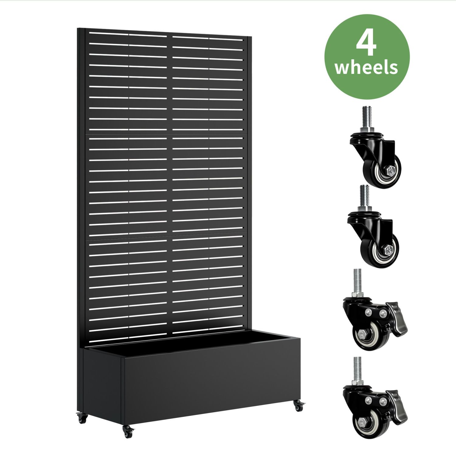 Metal Planter Box with Trellis, 73"x35"x16 Metal Raised Garden Bed with Trellis, Metal Planter Box with Drainage Holes & Lockable Wheels & Privacy Screen for Climbing Plants, Vegetables, Vines - Image 8