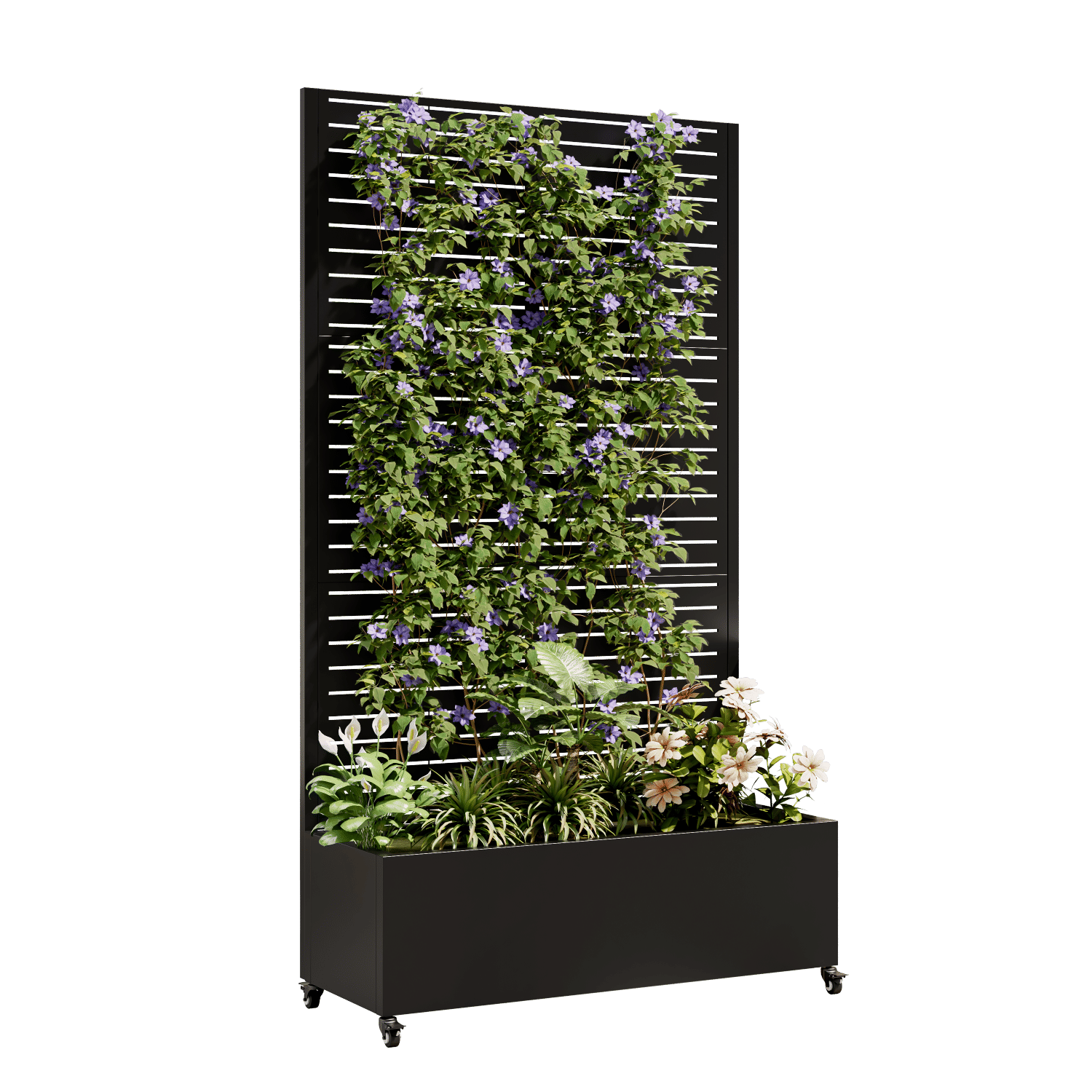 Metal Planter Box with Trellis, 73"x35"x16 Metal Raised Garden Bed with Trellis, Metal Planter Box with Drainage Holes & Lockable Wheels & Privacy Screen for Climbing Plants, Vegetables, Vines - Image 4