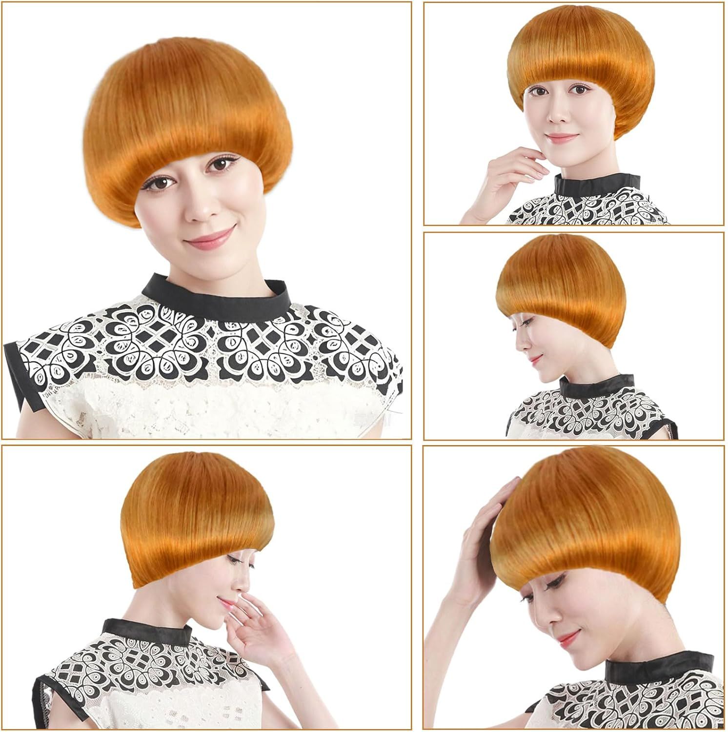 Short Ginger Bowl Cut Wig with Band For Men Women, Adults Short Mushroom Wig Funny Ugly Nerd Hairs Bob Men's 60s 70s 80s Cosplay Costume Fancy Dress Party Crazy Hair Day Halloween (Orange) - Image 3