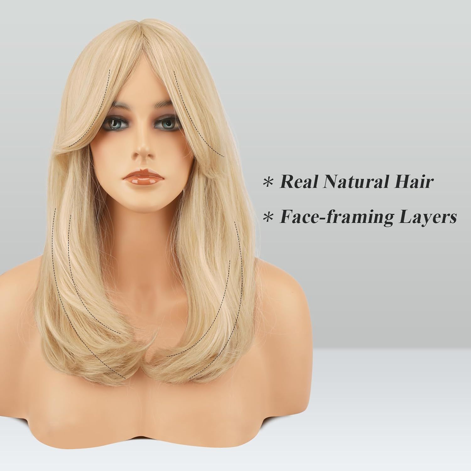 Blonde Wigs with Bangs for Women, Synthetic Natural Looking Long Layered Straight Blonde Hair Wig for Daily Party Use 18 inch - Image 4