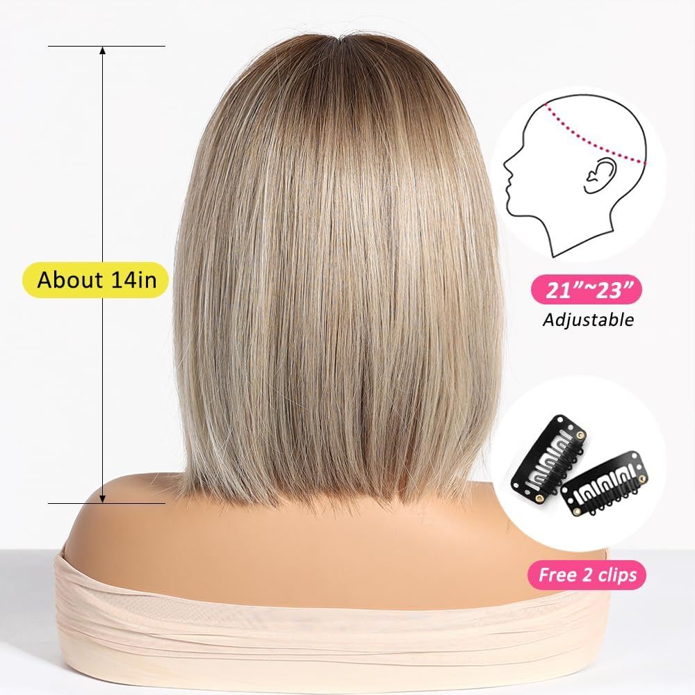 Ombre blonde Wigs for Women with Bangs Short straight Bob Natural Curly Synthetic Hair Heat Resistant Wigs for Daily Party Cosplay Wear - Image 4