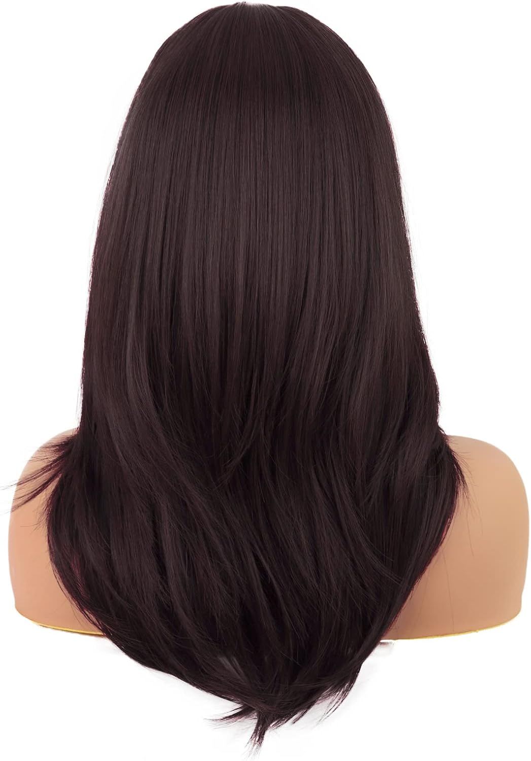 20 Inch/50 cm Long Layered With Bangs Straight Synthetic fiber Shoulder Length Hair for Daily Use or Party Wig (Dark Brown) - Image 4