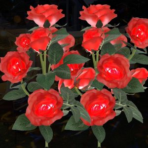 Solar Rose Lights Outdoor, 2 Pack with 14 Rose Flowers Waterproof Color Changing LED Flower Lights, Solar Powered Garden Stakes for Yard, Patio, Pathway Decor - Artificial Floral Decorative Lighting
