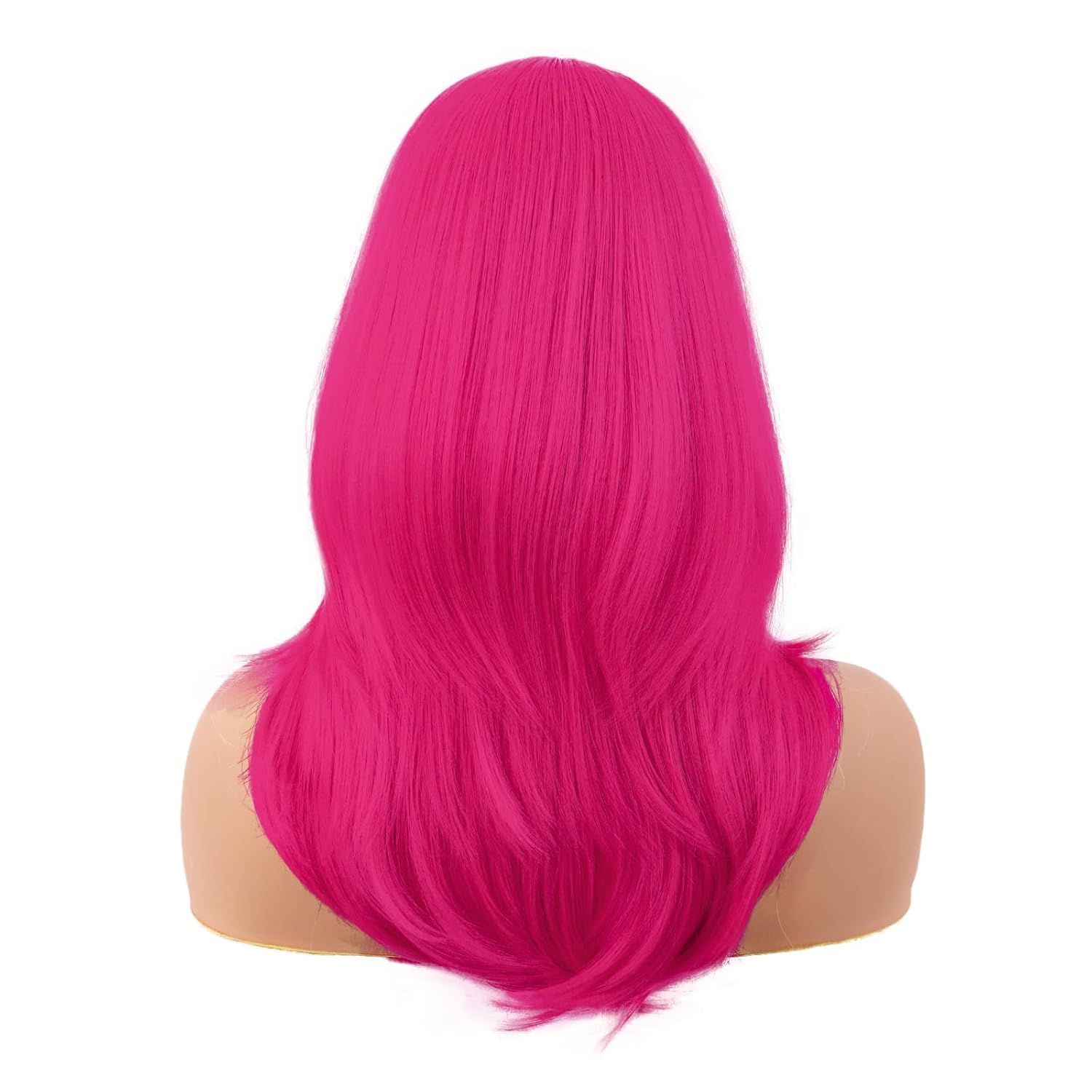 20 Inch/50 cm Long Layered With Bangs Straight Synthetic fiber Shoulder Length Hair Party Wig (Hot Pink) - Image 4