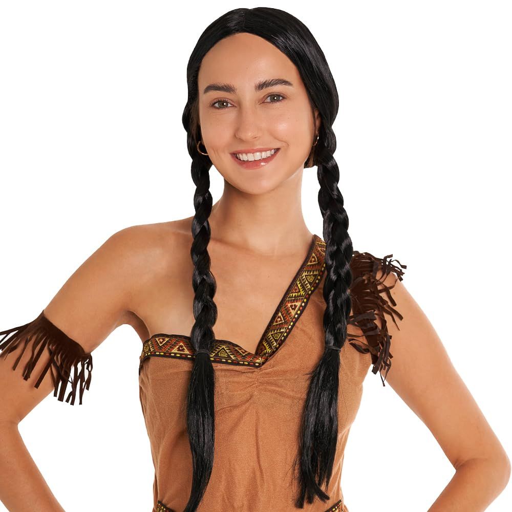 Happy Hippo Scary Girl or Indian Girl Wig, Wednesday, Pocahontas, Braided Black Wig, High Fashion Quality Hair Wigs For Women; Braided Wigs; Halloween Costume Wig, Halloween Wigs - Image 3