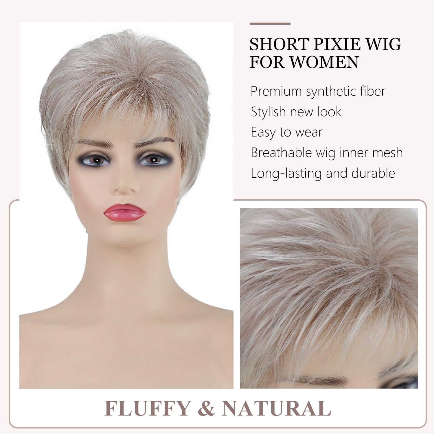 Short Wigs for White Women Platinum Blonde Pixie Cut Wigs Layered Natural Looking Synthetic Hair Wigs for Women - Image 2
