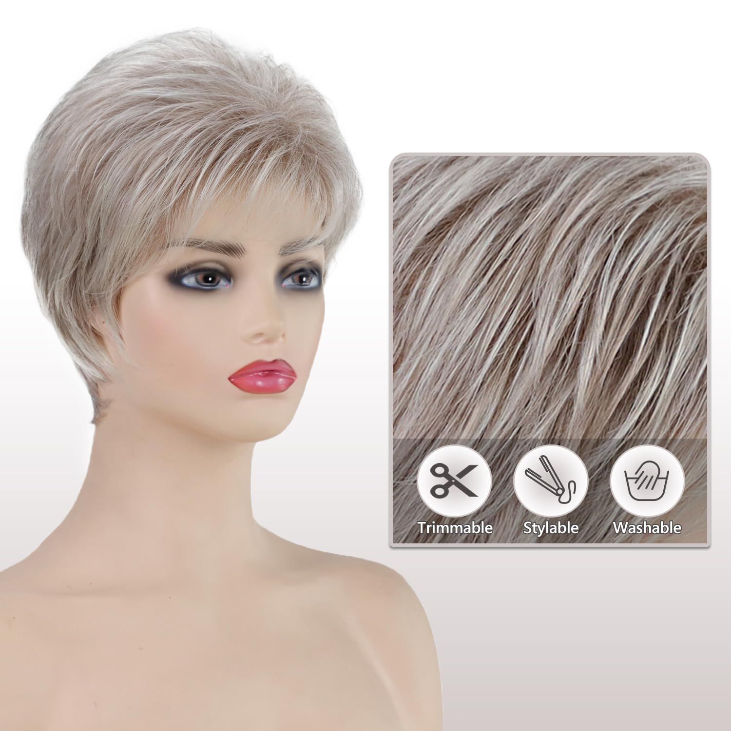Short Wigs for White Women Platinum Blonde Pixie Cut Wigs Layered Natural Looking Synthetic Hair Wigs for Women - Image 3