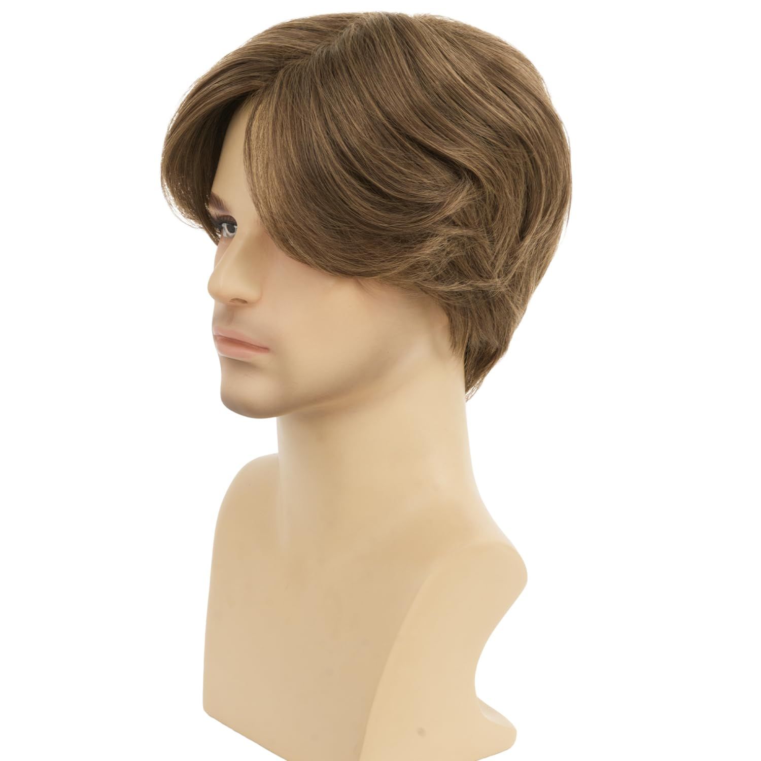Mens Short Brown Wig Middle Part Straight Boy Wig Synthetic Cosplay Costume Halloween Wig for Fancy Dress - Image 3