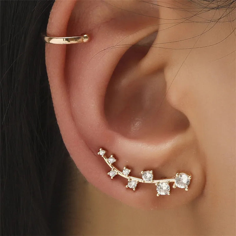 VAGZEB Bohemian NO Piercing Crystal Rhinestone Ear Cuff Wrap Stud Clip Earrings For Women Girl Trendy Earrings Jewelry Bijoux - Image 3