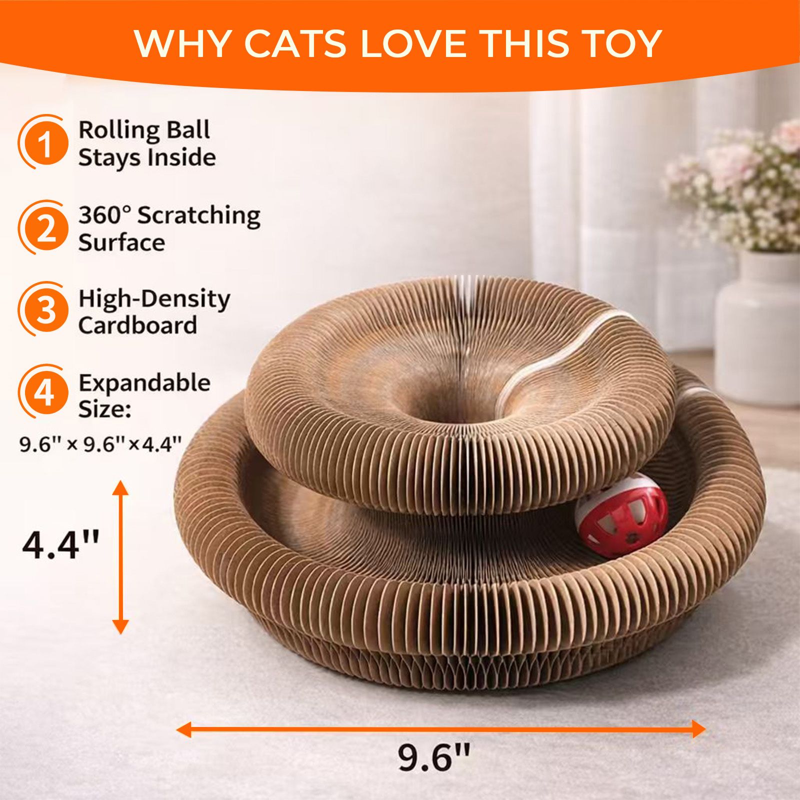 2PCS Kitty Curls Cat Toy - Foldable Accordion Cat Scratcher withBall - Magic Organ Cat Scratch Board for Interactive Play -Calming Features - Image 3