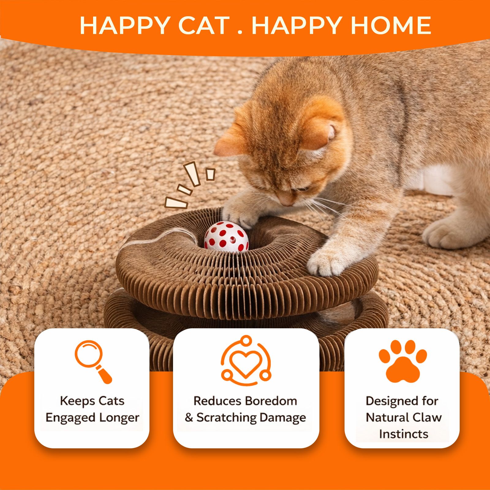 2PCS Kitty Curls Cat Toy - Foldable Accordion Cat Scratcher withBall - Magic Organ Cat Scratch Board for Interactive Play -Calming Features - Image 5