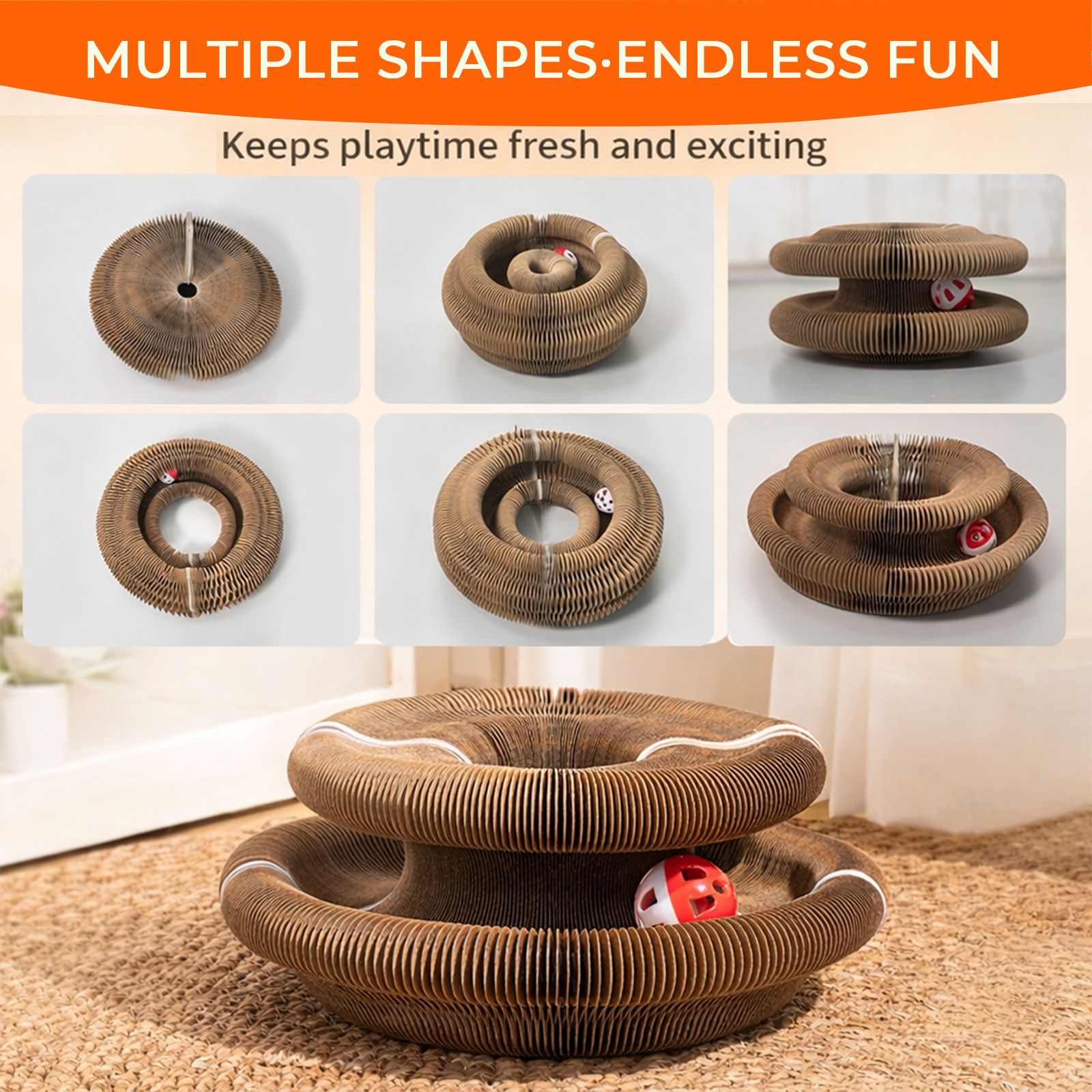 2PCS Kitty Curls Cat Toy - Foldable Accordion Cat Scratcher withBall - Magic Organ Cat Scratch Board for Interactive Play -Calming Features - Image 8