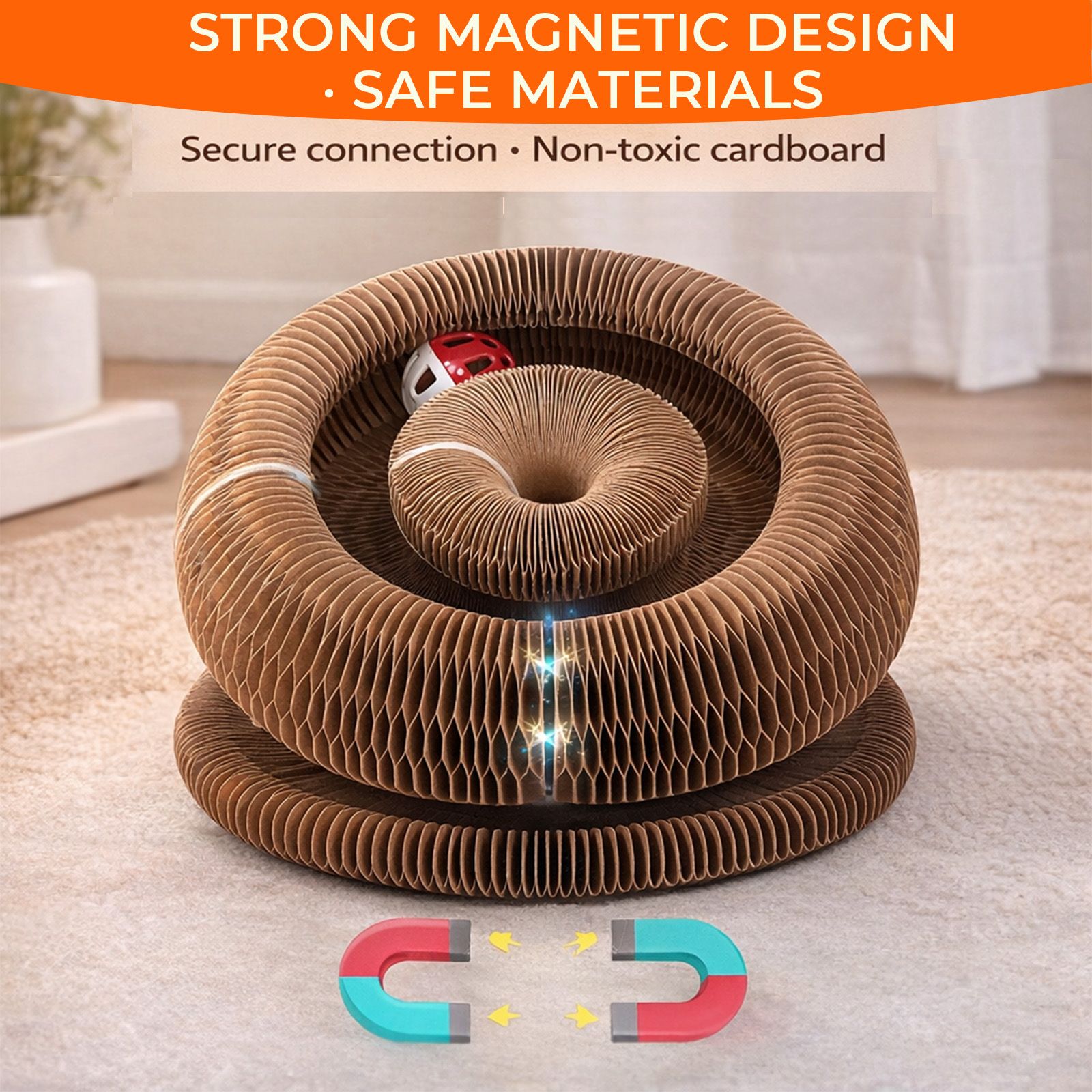 2PCS Kitty Curls Cat Toy - Foldable Accordion Cat Scratcher withBall - Magic Organ Cat Scratch Board for Interactive Play -Calming Features - Image 9