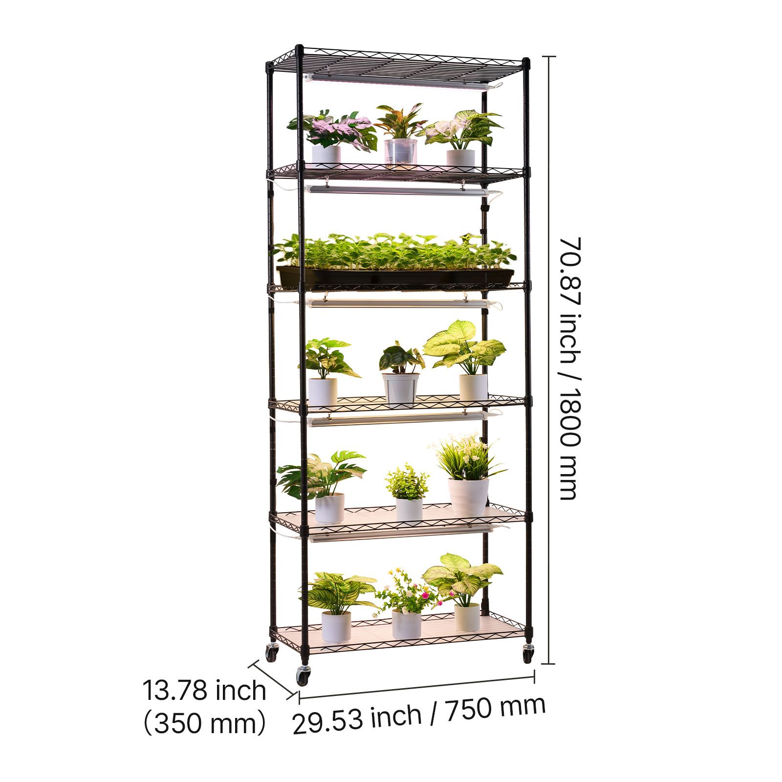 Plant Shelf with Grow Light, 6-Tier Indoor Plant Stand, 71in Tall Plants Display Rack with Wheels & 4/9/14H Timer, 150W 3-Color Full Spectrum Grow Lights, Flower Pot Holder for Seed Starting - Image 2