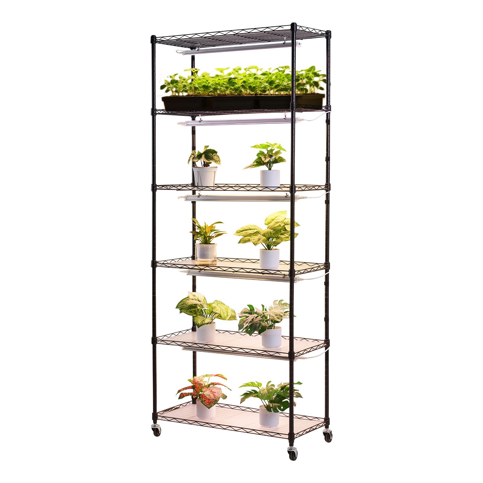Plant Shelf with Grow Light, 6-Tier Indoor Plant Stand, 71in Tall Plants Display Rack with Wheels & 4/9/14H Timer, 150W 3-Color Full Spectrum Grow Lights, Flower Pot Holder for Seed Starting - Image 3