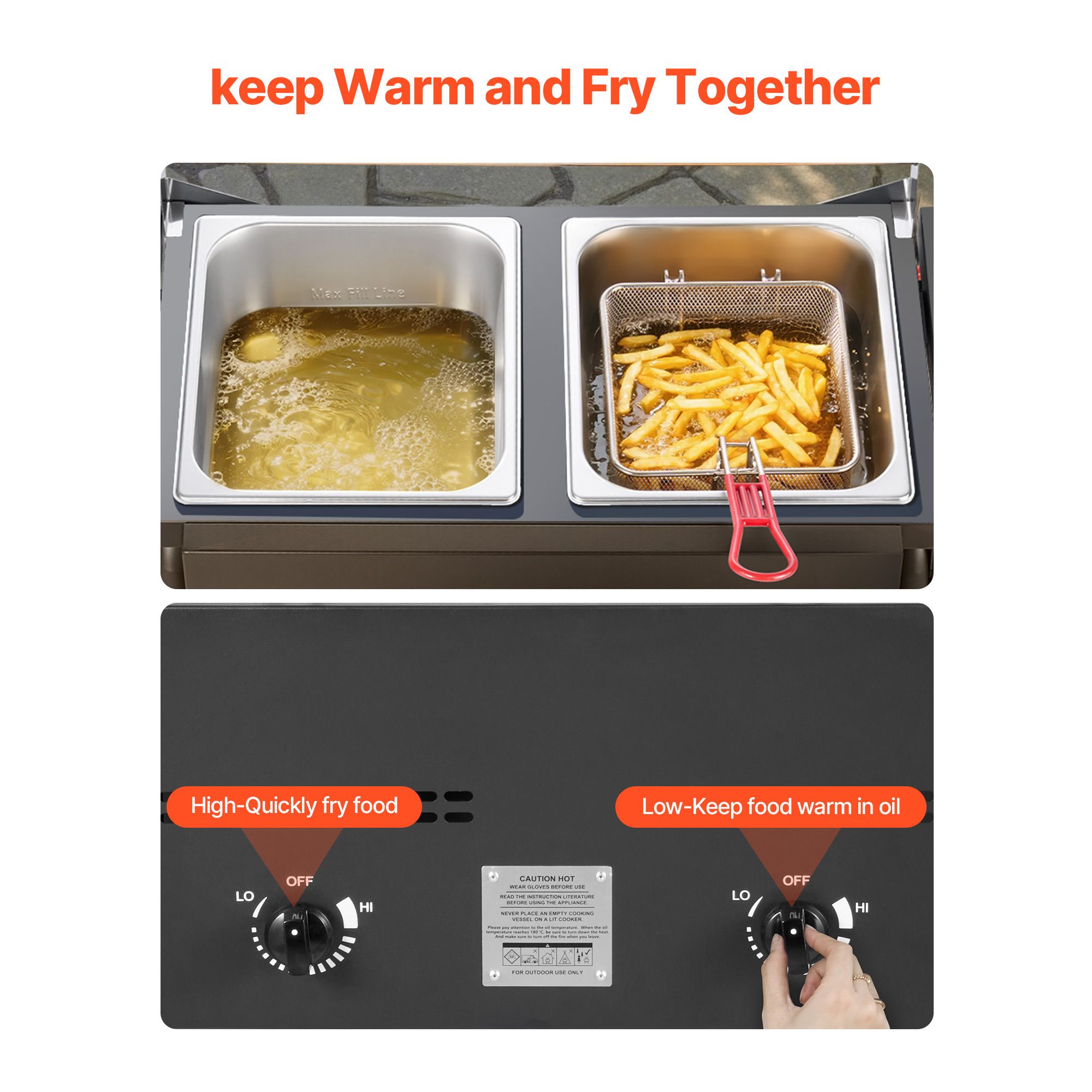 Outdoor Propane Deep Fryer, Dual-Tank 8QTx2 Commercial Fryer, Stainless Steel Cooker with Foldable Platform, Dual Basket, and Heat Adjustment, Floor Standing Fryers for Restaurant Home Snack Bar - Image 2