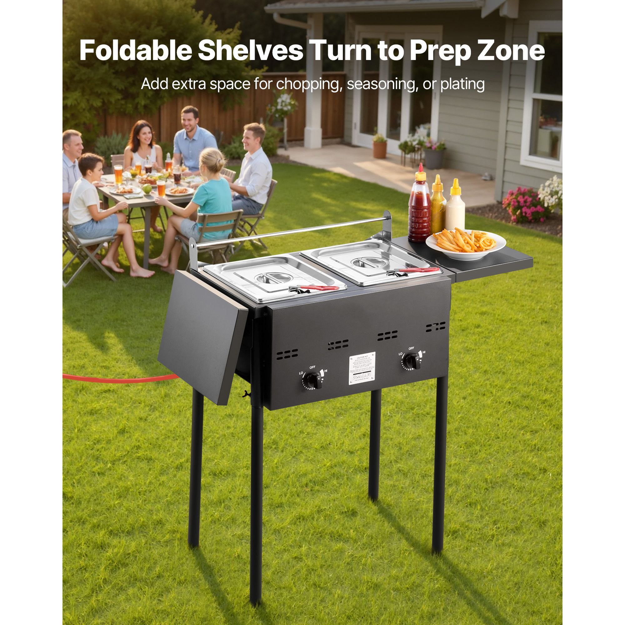 Outdoor Propane Deep Fryer, Dual-Tank 8QTx2 Commercial Fryer, Stainless Steel Cooker with Foldable Platform, Dual Basket, and Heat Adjustment, Floor Standing Fryers for Restaurant Home Snack Bar - Image 3