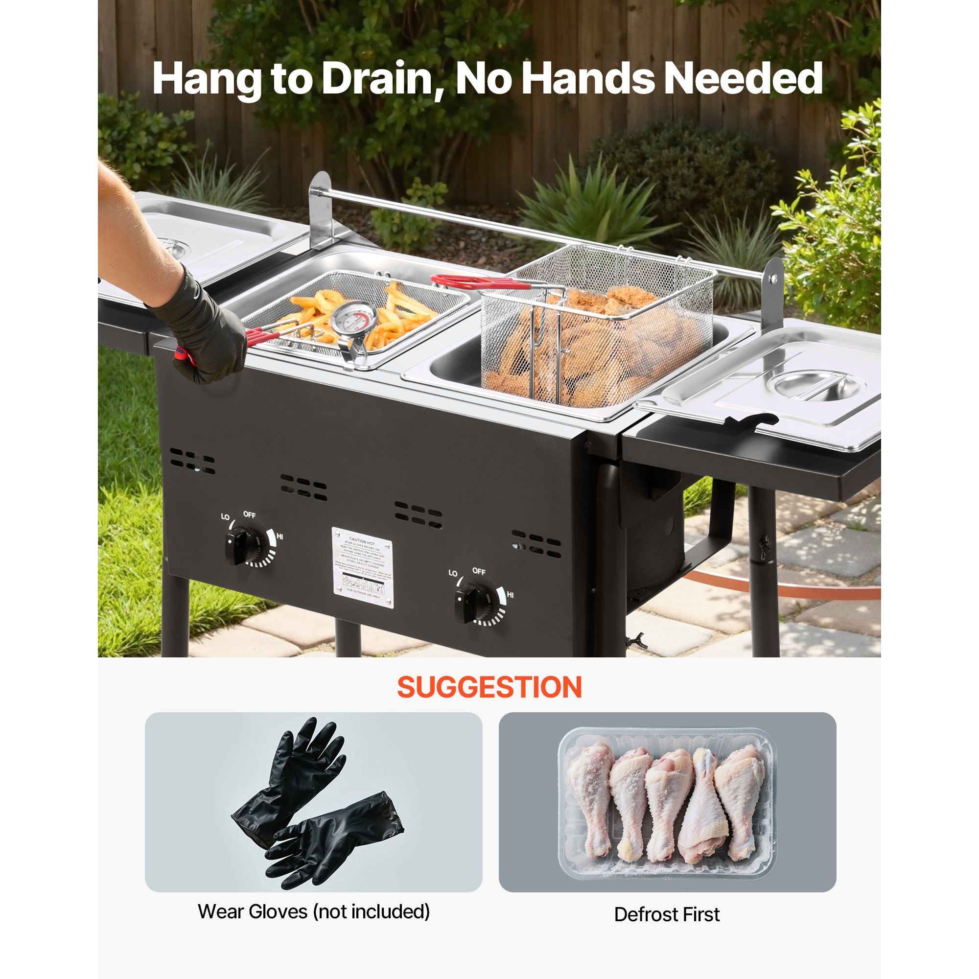 Outdoor Propane Deep Fryer, Dual-Tank 8QTx2 Commercial Fryer, Stainless Steel Cooker with Foldable Platform, Dual Basket, and Heat Adjustment, Floor Standing Fryers for Restaurant Home Snack Bar - Image 4