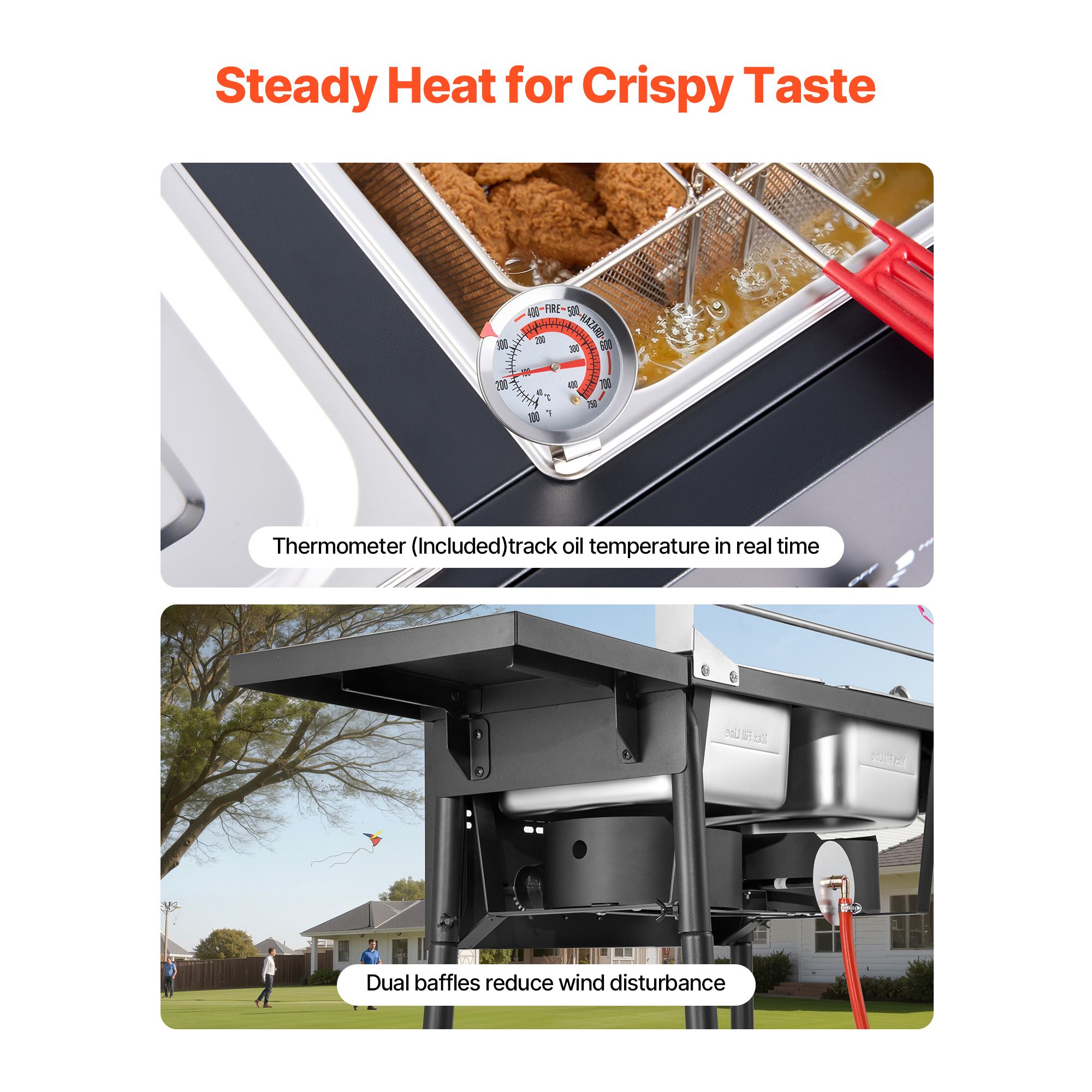 Outdoor Propane Deep Fryer, Dual-Tank 8QTx2 Commercial Fryer, Stainless Steel Cooker with Foldable Platform, Dual Basket, and Heat Adjustment, Floor Standing Fryers for Restaurant Home Snack Bar - Image 5