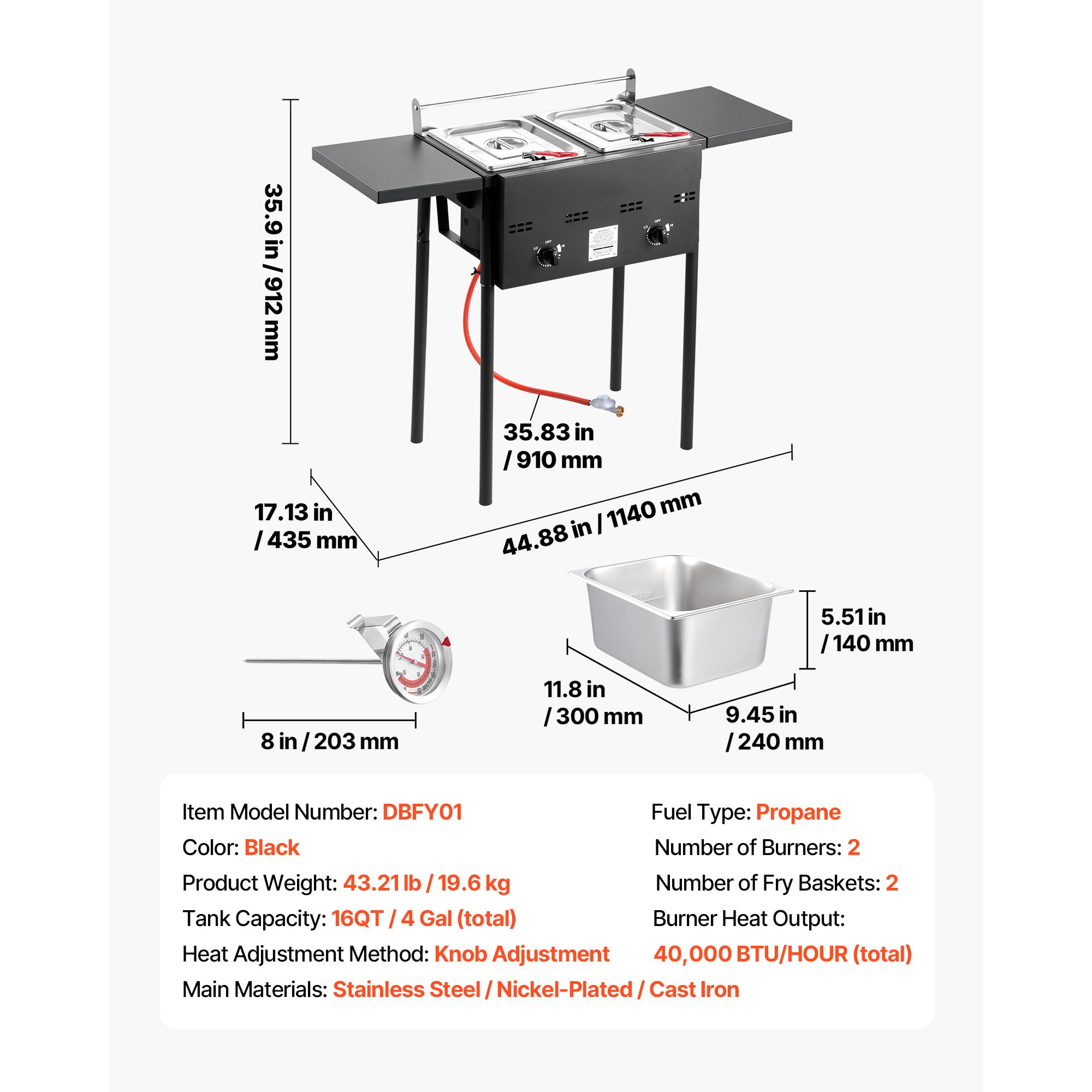 Outdoor Propane Deep Fryer, Dual-Tank 8QTx2 Commercial Fryer, Stainless Steel Cooker with Foldable Platform, Dual Basket, and Heat Adjustment, Floor Standing Fryers for Restaurant Home Snack Bar - Image 6