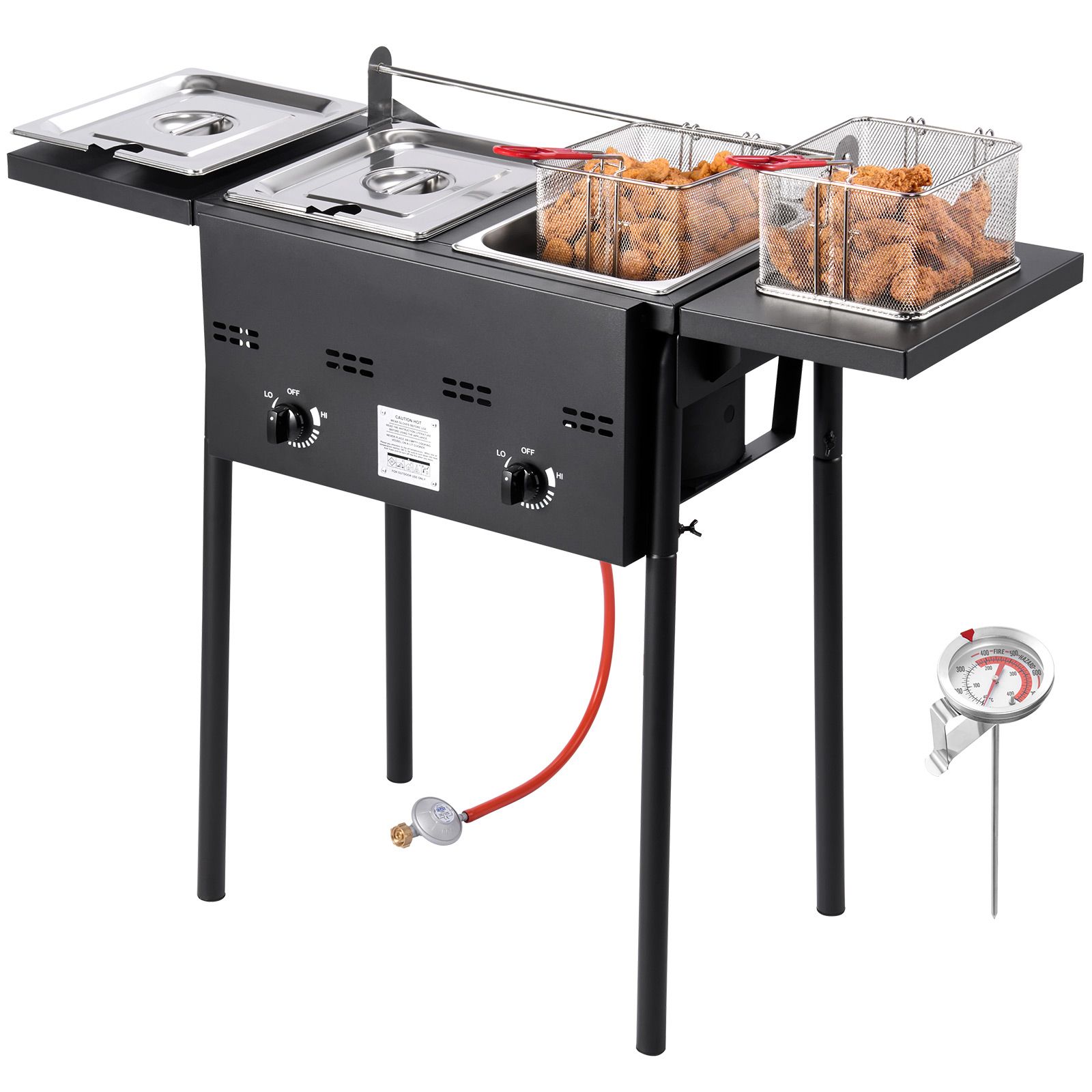 Outdoor Propane Deep Fryer, Dual-Tank 8QTx2 Commercial Fryer, Stainless Steel Cooker with Foldable Platform, Dual Basket, and Heat Adjustment, Floor Standing Fryers for Restaurant Home Snack Bar - Image 7