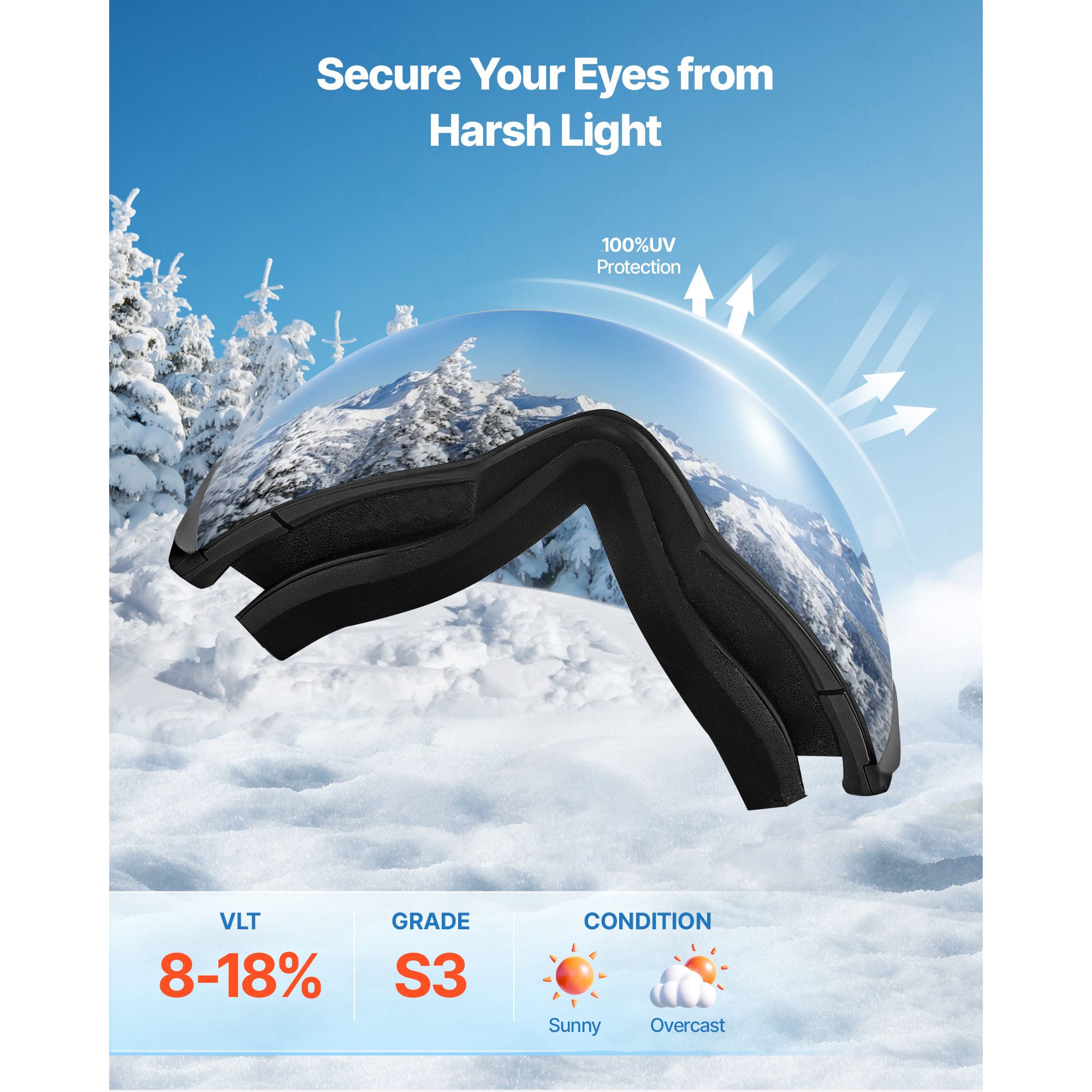 Frameless Ski Goggles, Spherical Lens with Blue Revo Coating, OTG Anti fog Snow Goggles for Men Women Youth, TPU Frame & Ventilation Structure, Suitable for Skiing, Skating, Snowboarding - Image 3