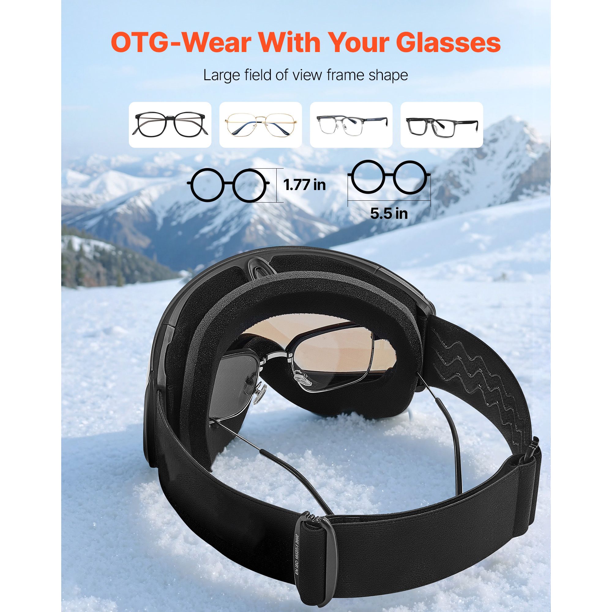 Frameless Ski Goggles, Spherical Lens with Blue Revo Coating, OTG Anti fog Snow Goggles for Men Women Youth, TPU Frame & Ventilation Structure, Suitable for Skiing, Skating, Snowboarding - Image 5