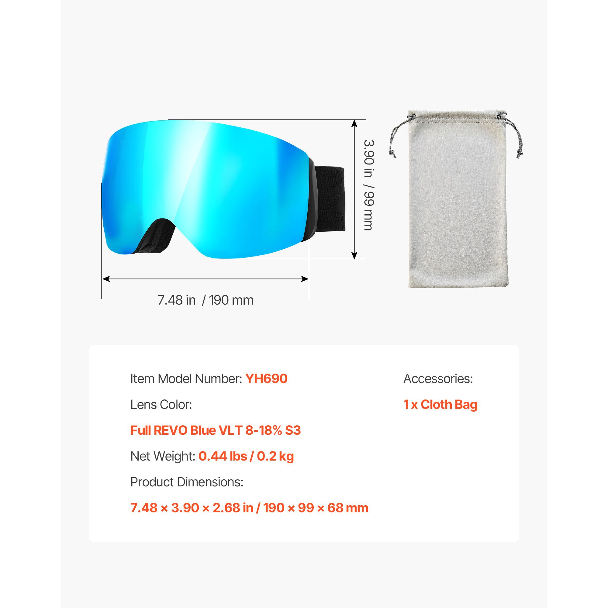 Frameless Ski Goggles, Spherical Lens with Blue Revo Coating, OTG Anti fog Snow Goggles for Men Women Youth, TPU Frame & Ventilation Structure, Suitable for Skiing, Skating, Snowboarding - Image 7