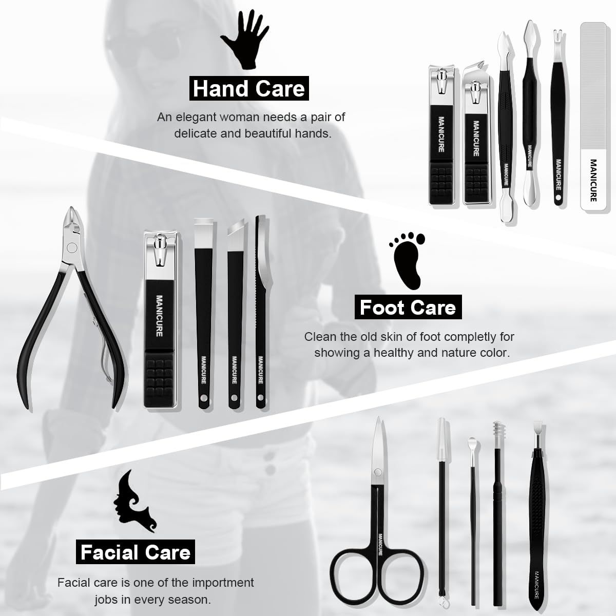 Manicure Set Professional Nail Clippers Pedicure Kit, 16 pcs Stainless Steel Nail Care Tools Grooming Kit with Luxurious Travel Leather Case for Thick Nails Men Women Gift  Black - Image 2