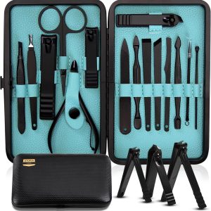 Nail Clippers Professional Nail Kit or Manicure Kit for Women and Men, Stocking Stuffers or Groomsmen Gifts 16Pcs Pedicure Set for Fingernail, Toenail Clippers with Travel Case