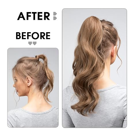 22" Long Ponytail Hair Extension Wrap Around Pony Tail Clip in Curly Wavy Synthetic Fake Hairpiece for Women Dirty Blonde - Image 4