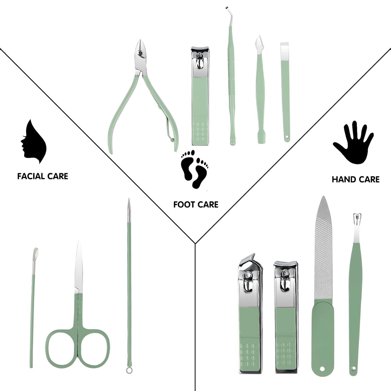 Nail Kit, Manicure Kit, Nail Care Kit For Women, Manicure Pedicure Set, Nail Clippers Toenail Clippers Kit, Professional Manicure Kit Pedicure Kit, Green Travel Case, Set of 12. - Image 2