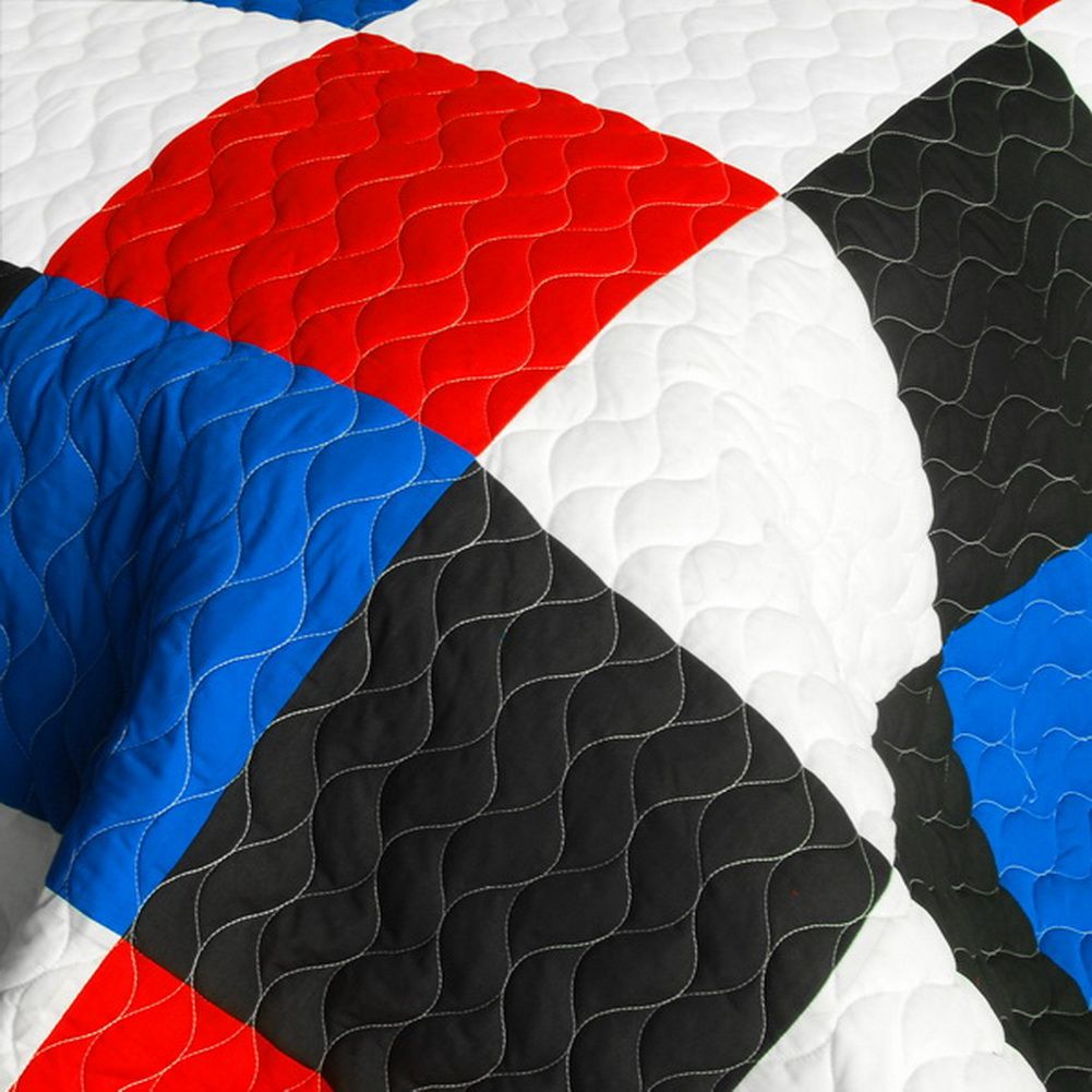 [Lattice Logic ] 3PC Vermicelli-Quilted Patchwork Quilt Set (Full/Queen Size) - Image 2