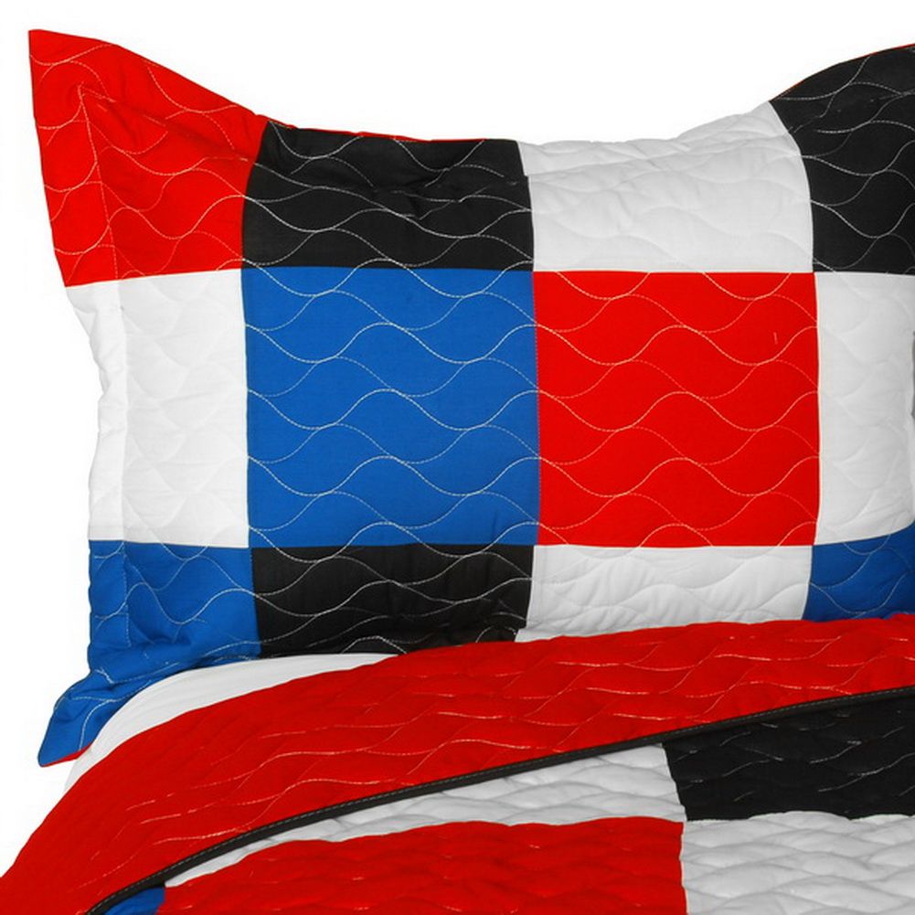 [Lattice Logic ] 3PC Vermicelli-Quilted Patchwork Quilt Set (Full/Queen Size) - Image 3