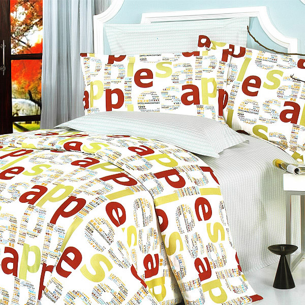Blancho Bedding - [Apple Letter] 100% Cotton 4PC Duvet Cover Set (Queen Size)(Comforter not included)