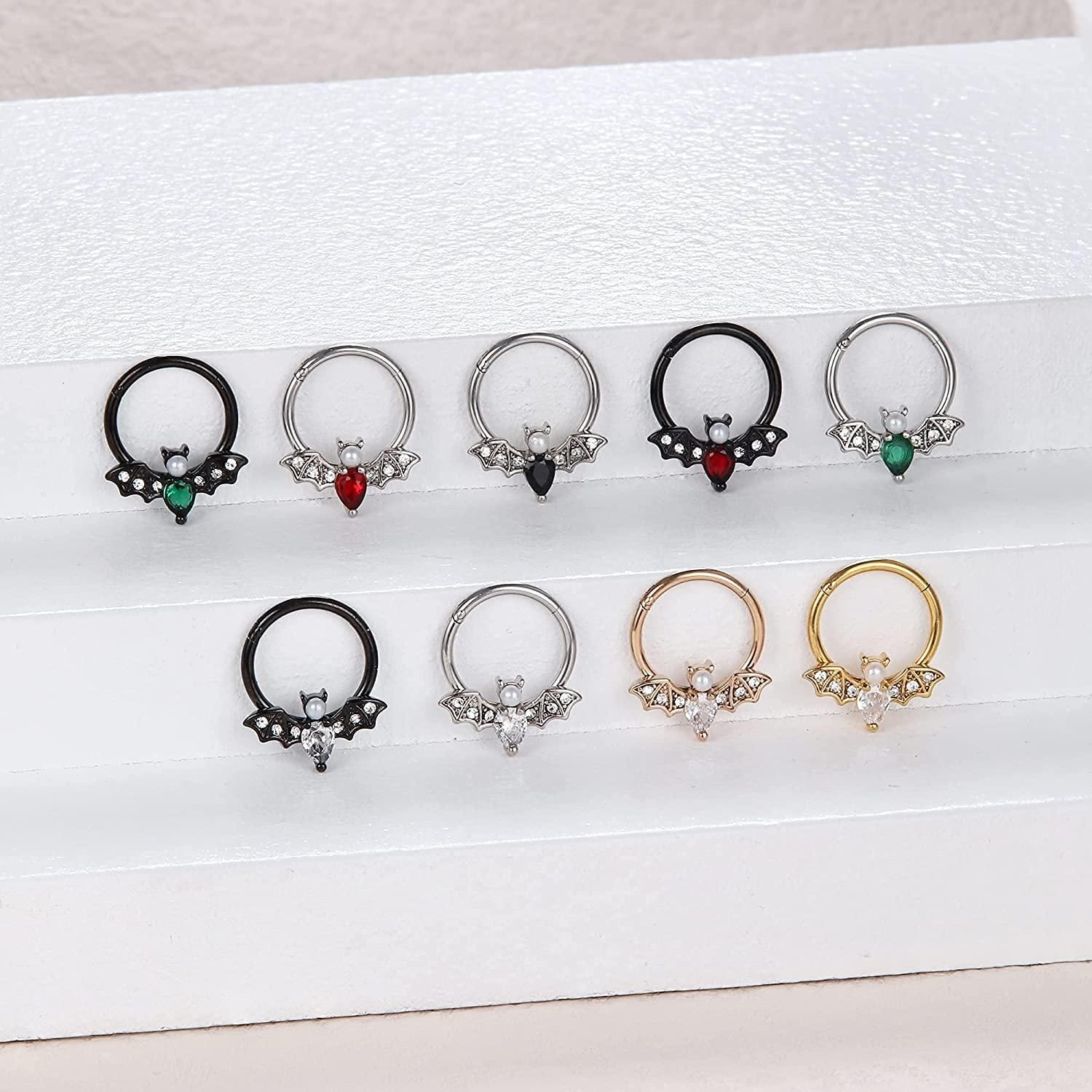 Daith Piercing 16G Septum Ring for Women Men 316L Stainless Halloween Cute Bat Septum Clicker Nose Ring CZ Daith Earrings Rook Helix Tragus Cartilage Piercing Jewelry… - Image 3