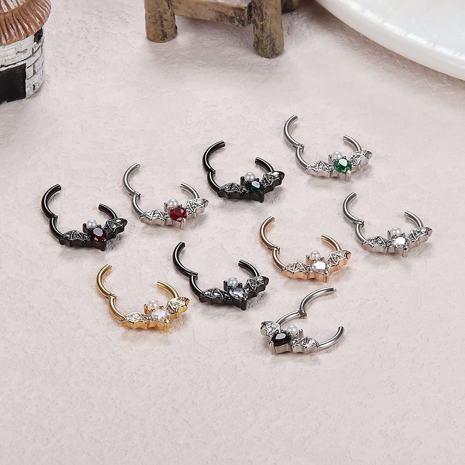 Daith Piercing 16G Septum Ring for Women Men 316L Stainless Halloween Cute Bat Septum Clicker Nose Ring CZ Daith Earrings Rook Helix Tragus Cartilage Piercing Jewelry… - Image 4