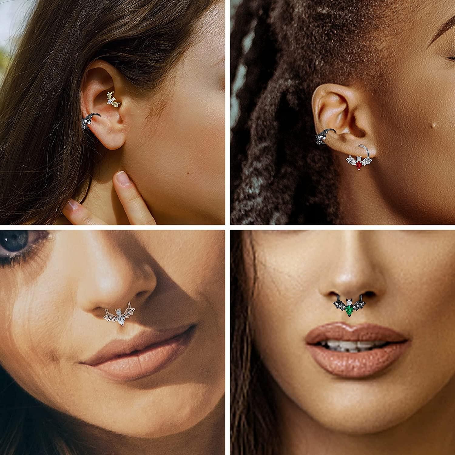 Daith Piercing 16G Septum Ring for Women Men 316L Stainless Halloween Cute Bat Septum Clicker Nose Ring CZ Daith Earrings Rook Helix Tragus Cartilage Piercing Jewelry… - Image 5