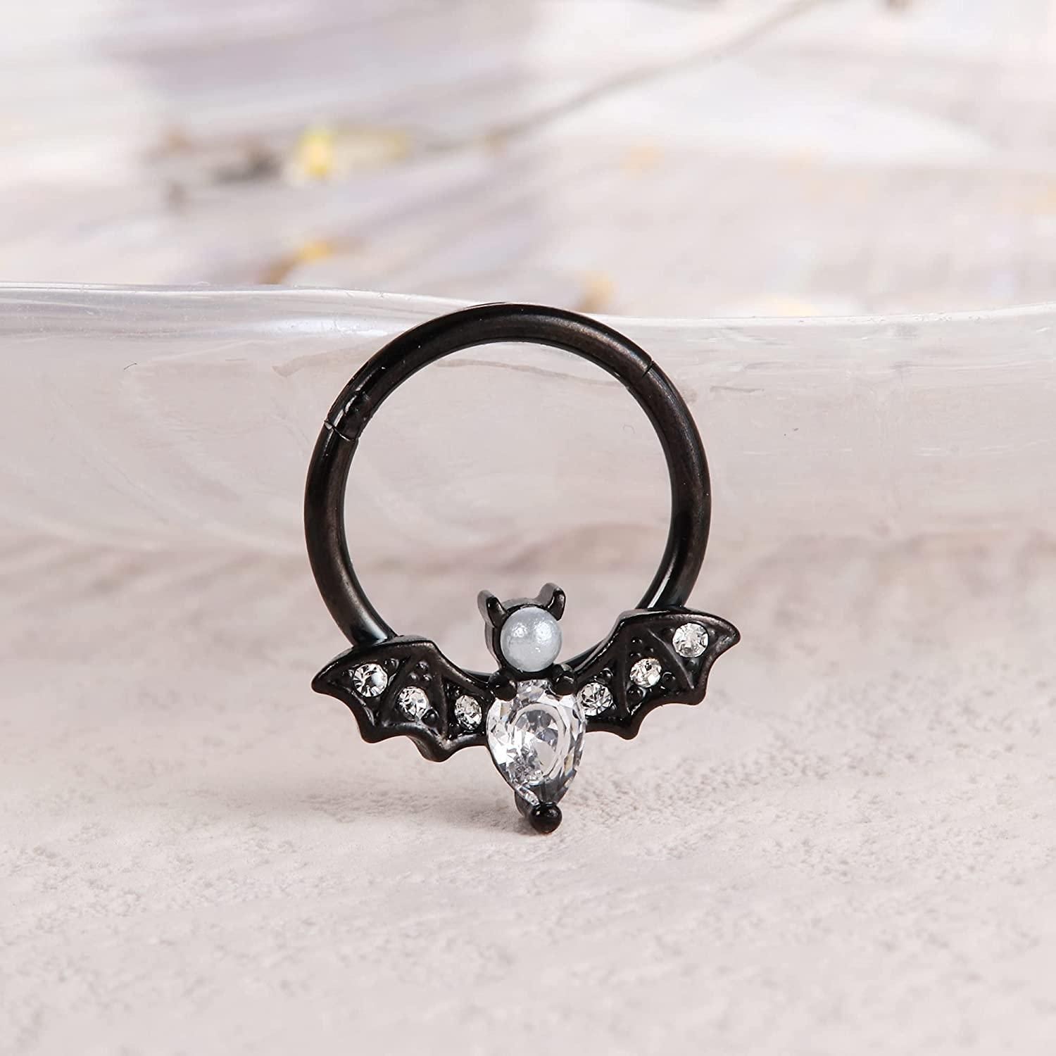 Daith Piercing 16G Septum Ring for Women Men 316L Stainless Halloween Cute Bat Septum Clicker Nose Ring CZ Daith Earrings Rook Helix Tragus Cartilage Piercing Jewelry… - Image 6