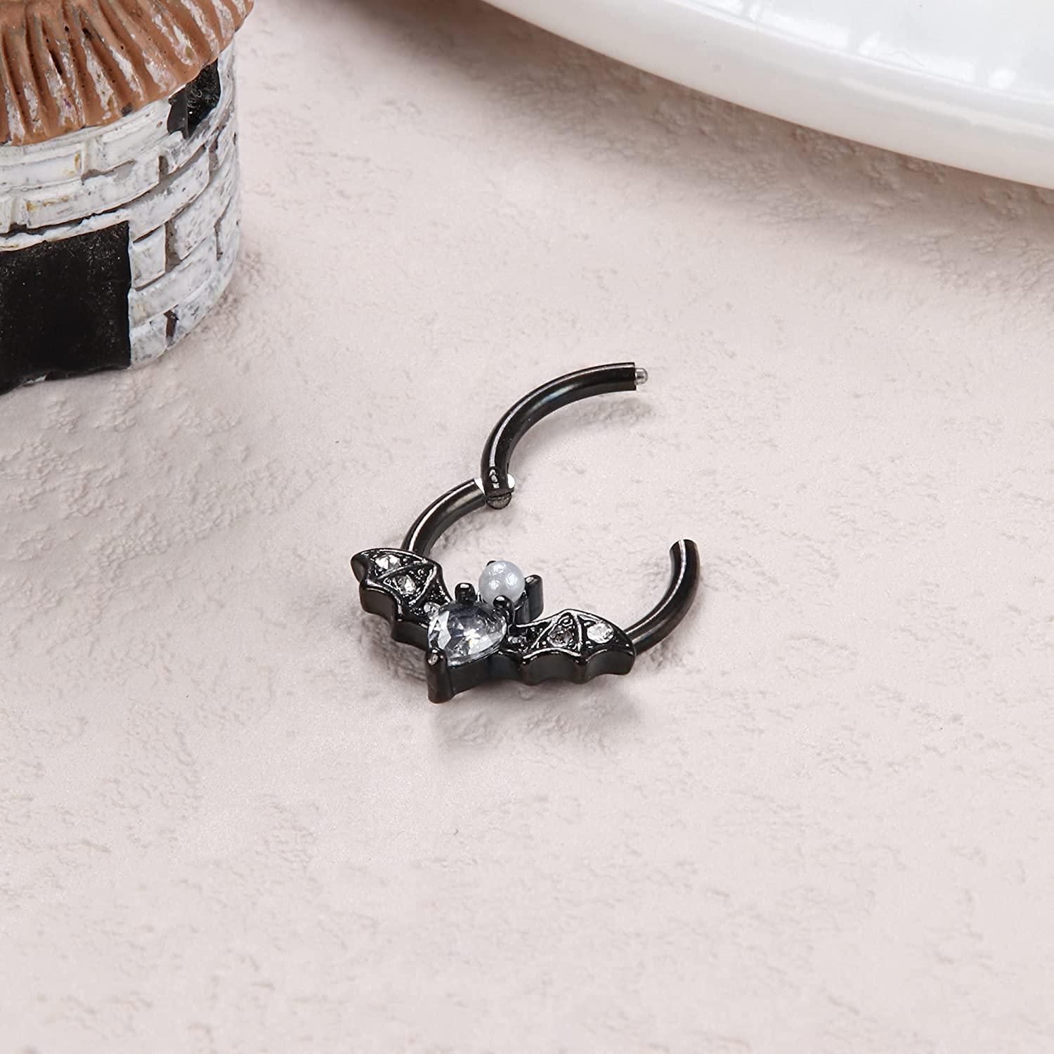 Daith Piercing 16G Septum Ring for Women Men 316L Stainless Halloween Cute Bat Septum Clicker Nose Ring CZ Daith Earrings Rook Helix Tragus Cartilage Piercing Jewelry… - Image 7