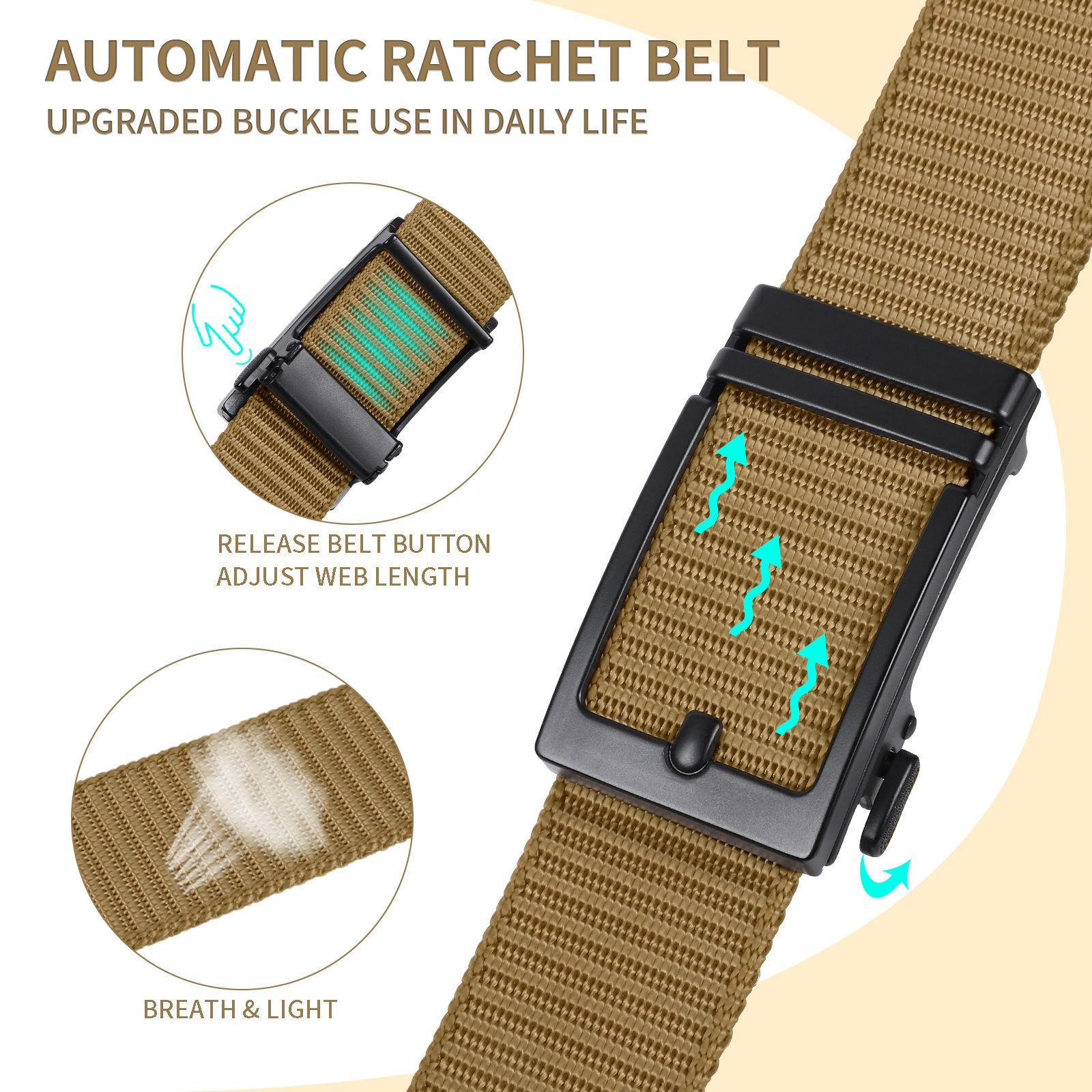 Hefujufang Nylon Ratchet Belt Golf Belt Cobra Buckle for Men/Women Web Belt with Automatic Slide Buckle,Valentines day gift… - Image 16