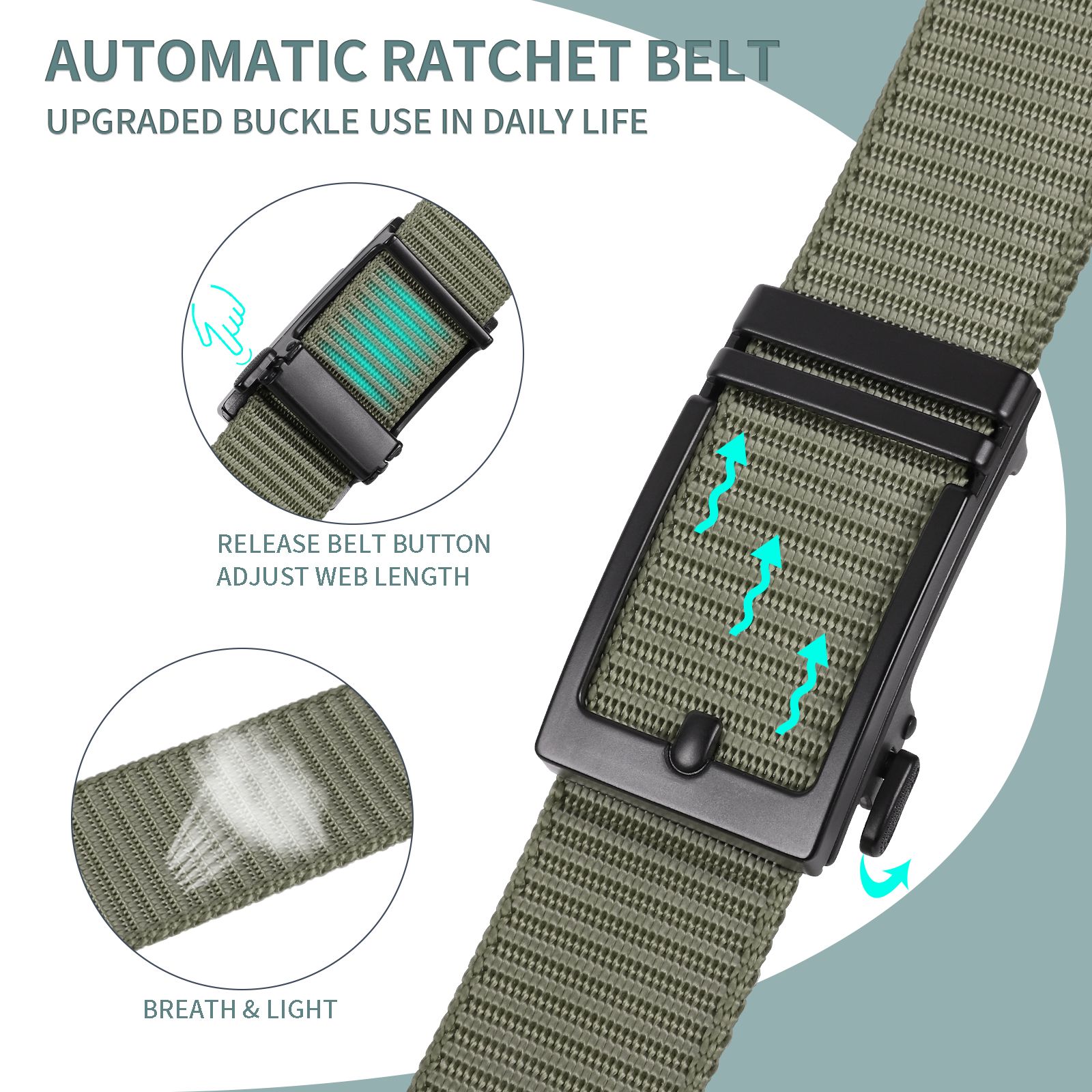Hefujufang Nylon Ratchet Belt Golf Belt Cobra Buckle for Men/Women Web Belt with Automatic Slide Buckle,Valentines day gift… - Image 2