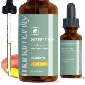 Sea Moss Liquid Drops 10,000 mg Organic Irish Sea Moss Gel with 350 mg Burdock Root Supplement & 20,000 mg Spirulina Immune Support, Joint & Thyroid Support – Vegan