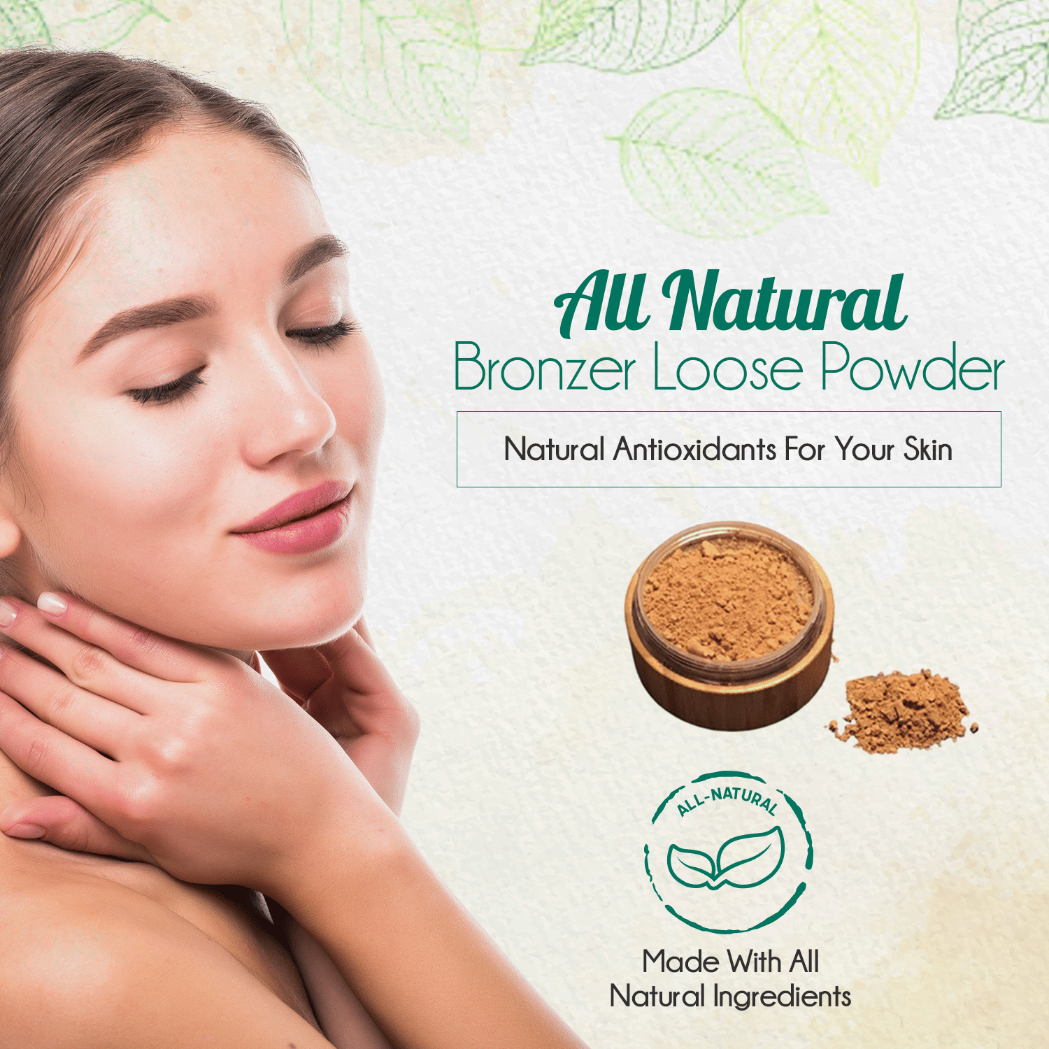 BeNat Natural Bronzer Loose Powder Set - Eco-Friendly Refillable Bamboo Case with 0.4oz Mineral Makeup for a Sun-Kissed Glow - Vegan & Sustainable Beauty - Image 3