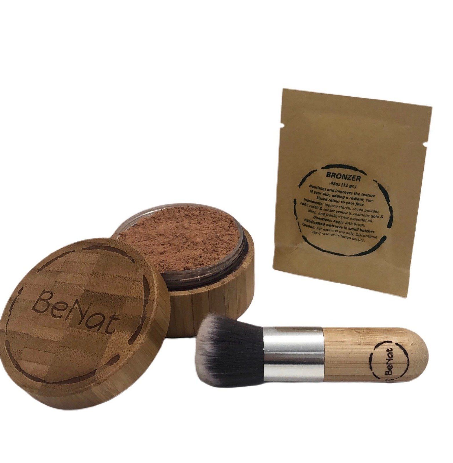 BeNat Natural Bronzer Loose Powder Set - Eco-Friendly Refillable Bamboo Case with 0.4oz Mineral Makeup for a Sun-Kissed Glow - Vegan & Sustainable Beauty - Image 8
