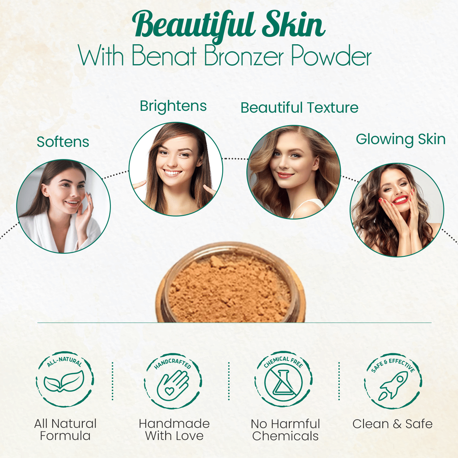 BeNat Natural Bronzer Loose Powder Set - Eco-Friendly Refillable Bamboo Case with 0.4oz Mineral Makeup for a Sun-Kissed Glow - Vegan & Sustainable Beauty - Image 4