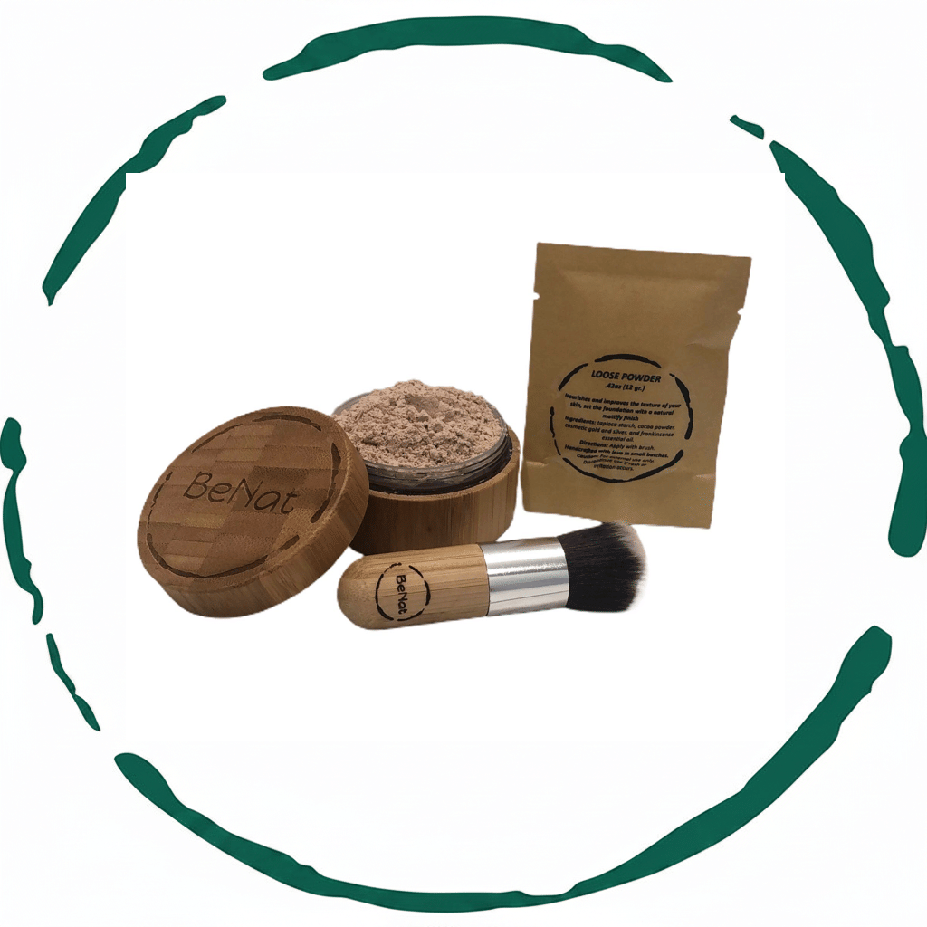 Premium BeNat Translucent Loose Setting Powder Kit with Eco-Friendly Bamboo Case, Ultra-Fine Matte Finish Finishing Powder, Includes 0.4oz Refill and Kabuki Brush, Cruelty-Free and Vegan Face Makeup
