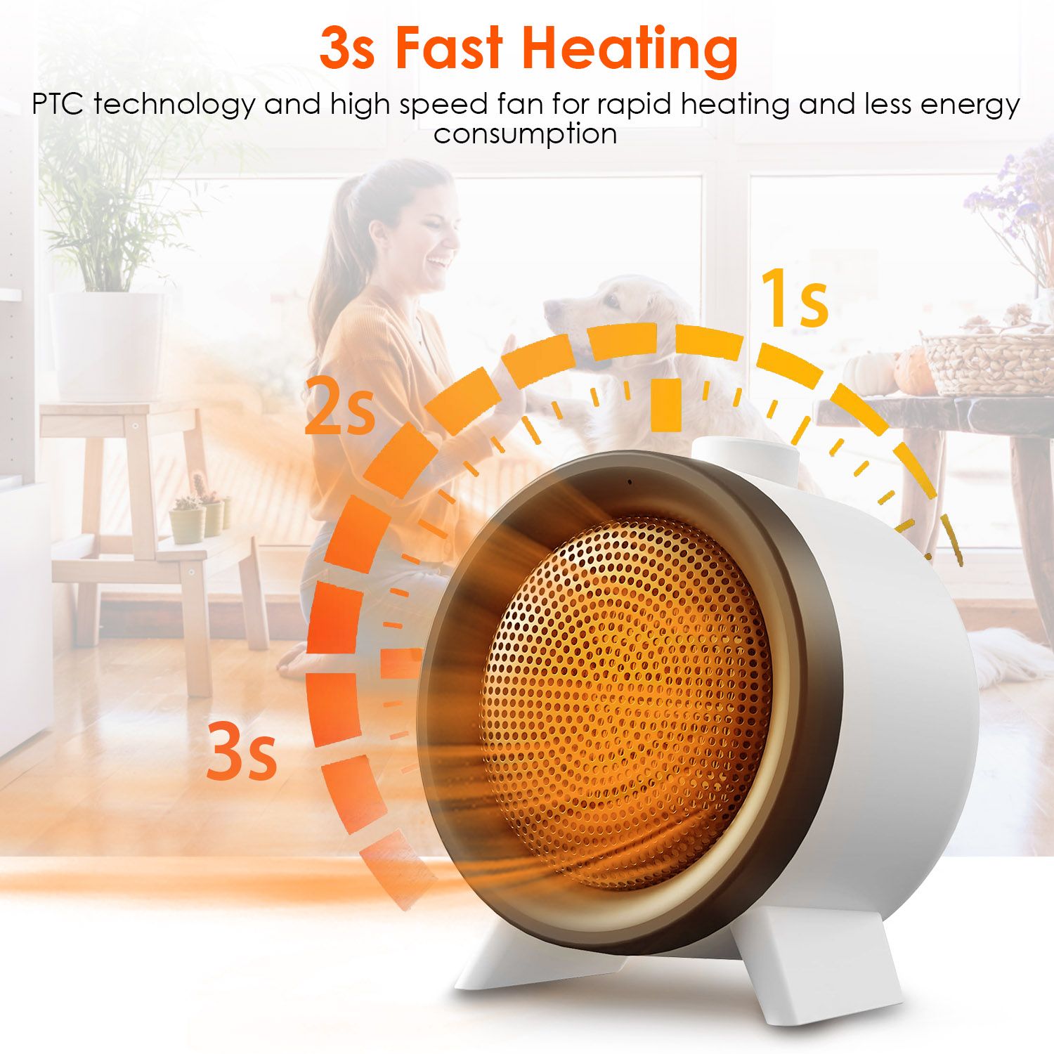 1000W Electric Space Heater Ceramic Heater Fan Heating Fan with 3 Modes 3S Fast Heating Tip over Overheating Protection for Home Office Dormitry - Image 2