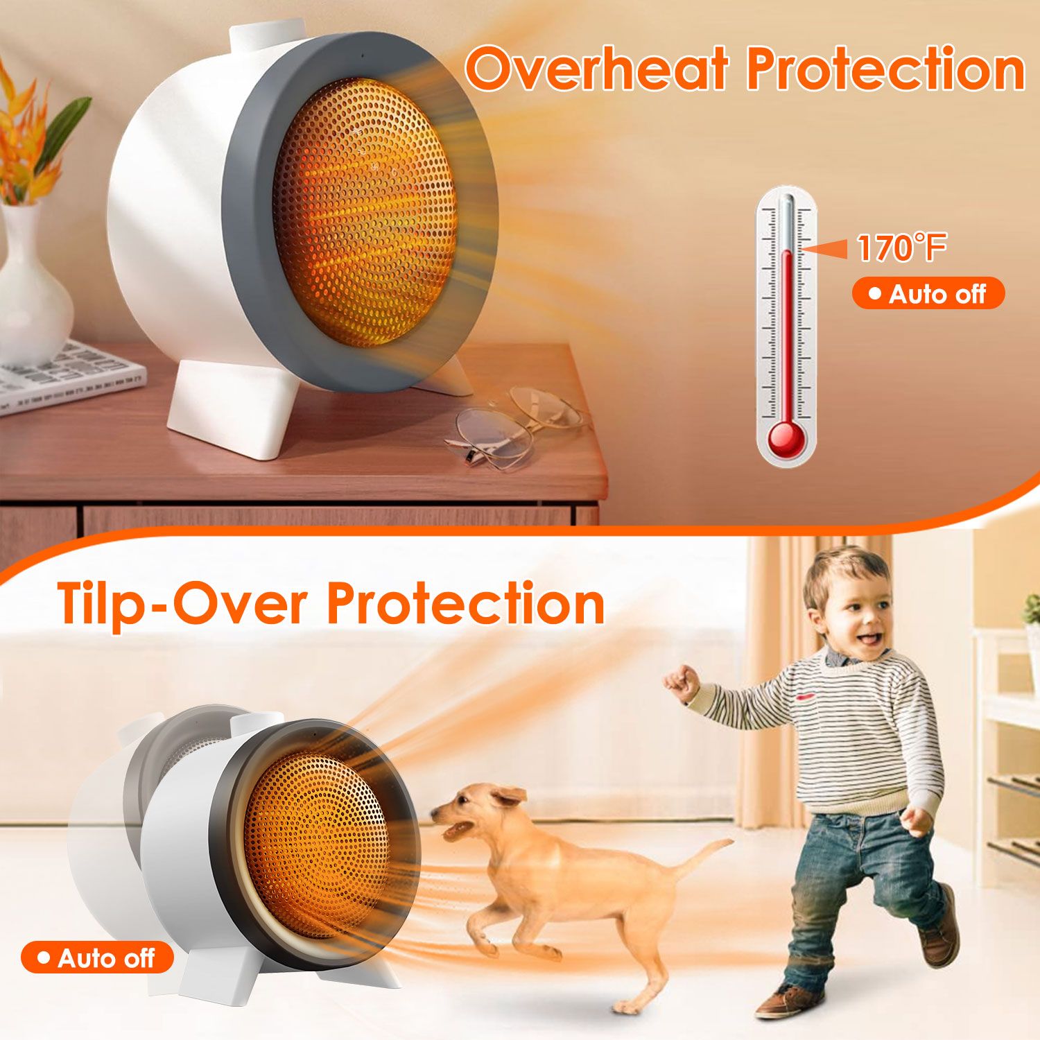 1000W Electric Space Heater Ceramic Heater Fan Heating Fan with 3 Modes 3S Fast Heating Tip over Overheating Protection for Home Office Dormitry - Image 3